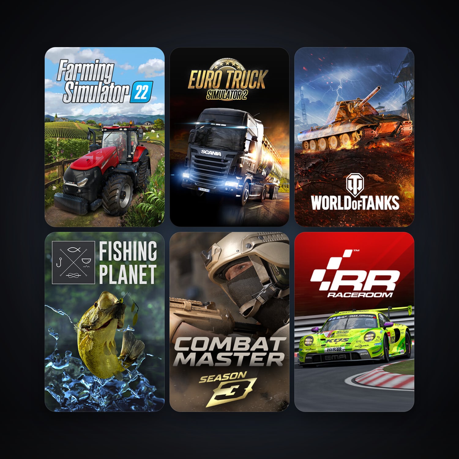 RaceRoom Racing Experience + Euro Truck Simulator 2, 10 games, clean — HabibiAccounts