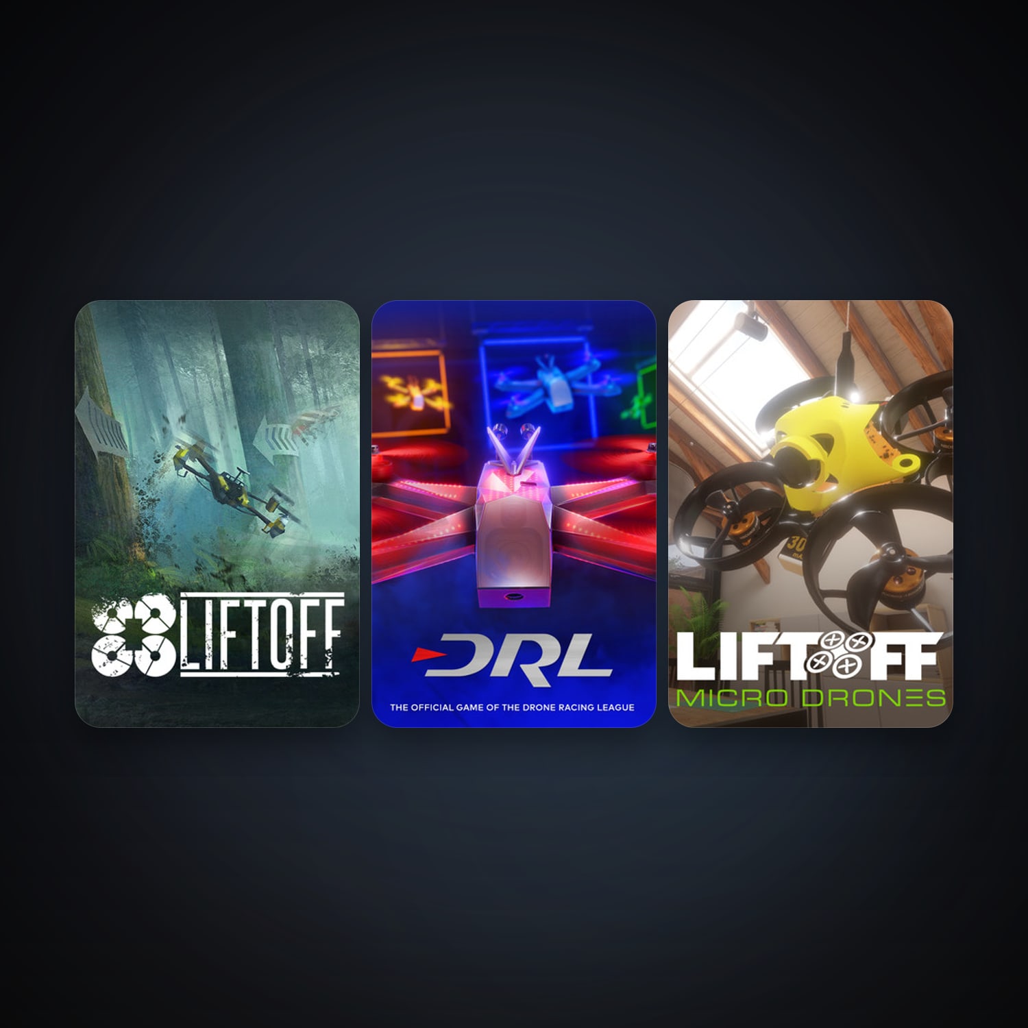 Liftoff: FPV Drone Racing + The Drone Racing League Simulator, 3 games, clean — HabibiAccounts