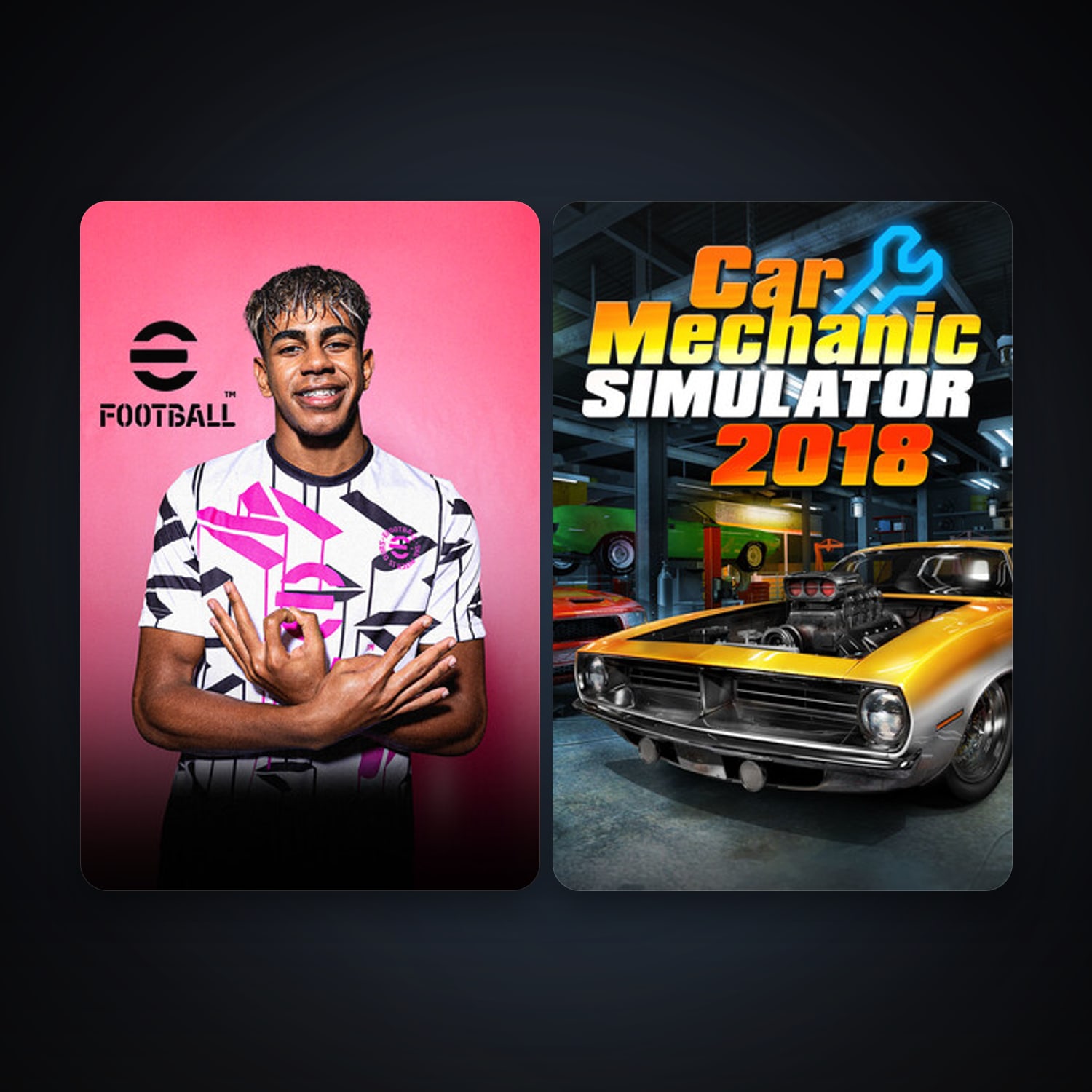 Car Mechanic Simulator 2018 + eFootball 2024, 2 games, clean — HabibiAccounts