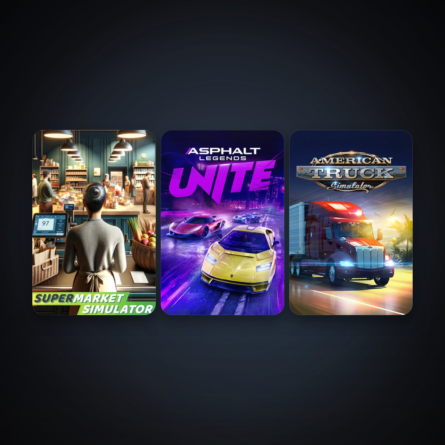 American Truck Simulator + Asphalt Legends Unite, 4 games, clean — HabibiAccounts