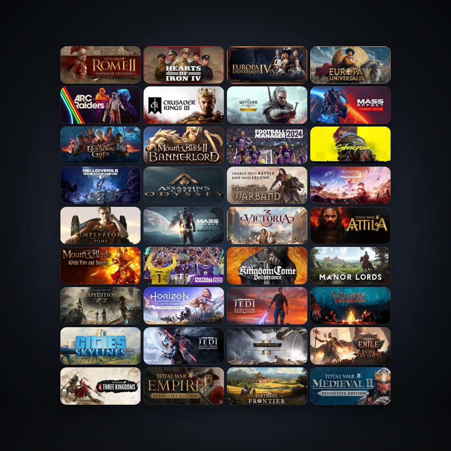 Total War: ROME II - Emperor Edition + Europa Universalis IV, 107 games, Steam 11, clean — HabibiAccounts