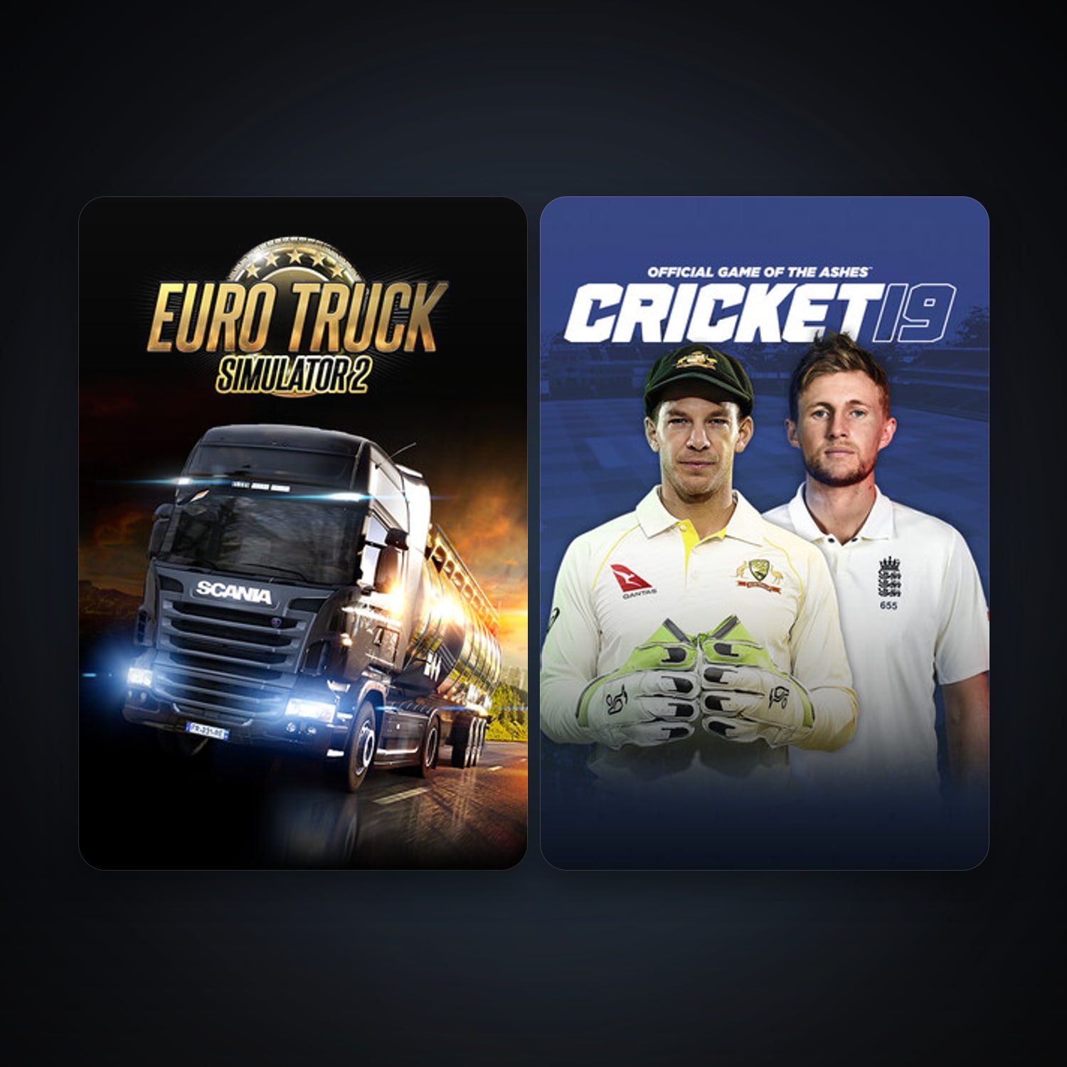 Euro Truck Simulator 2 + Cricket 19, 2 games, clean — HabibiAccounts