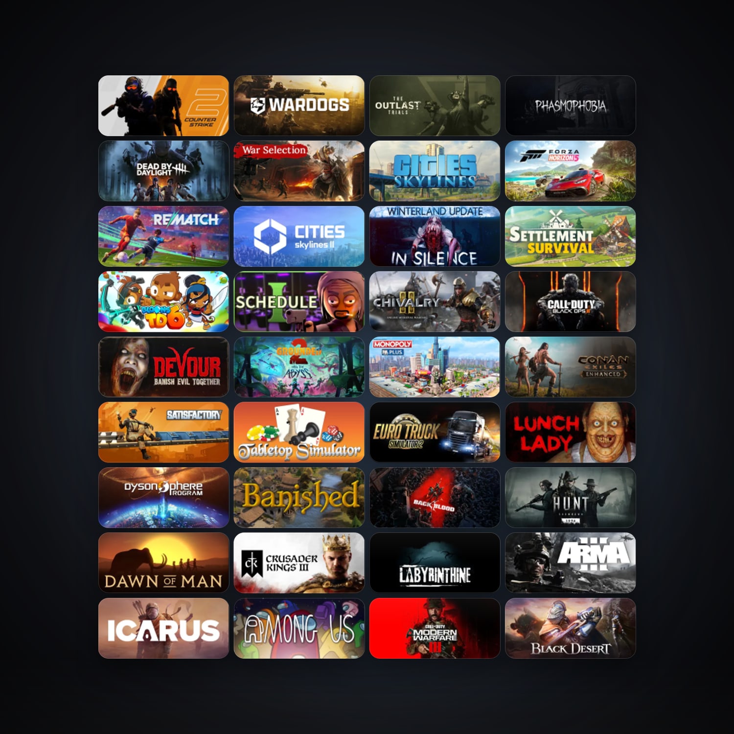 Cities: Skylines + Dead by Daylight, 326 games, Steam 24, clean — HabibiAccounts
