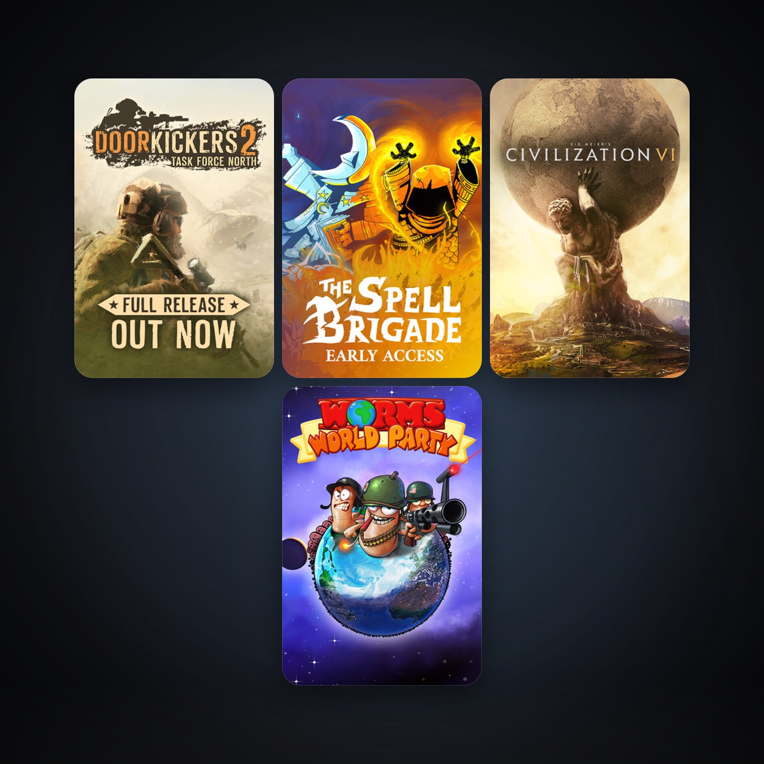 Worms World Party Remastered + Sid Meier's Civilization VI, 4 games, clean — HabibiAccounts