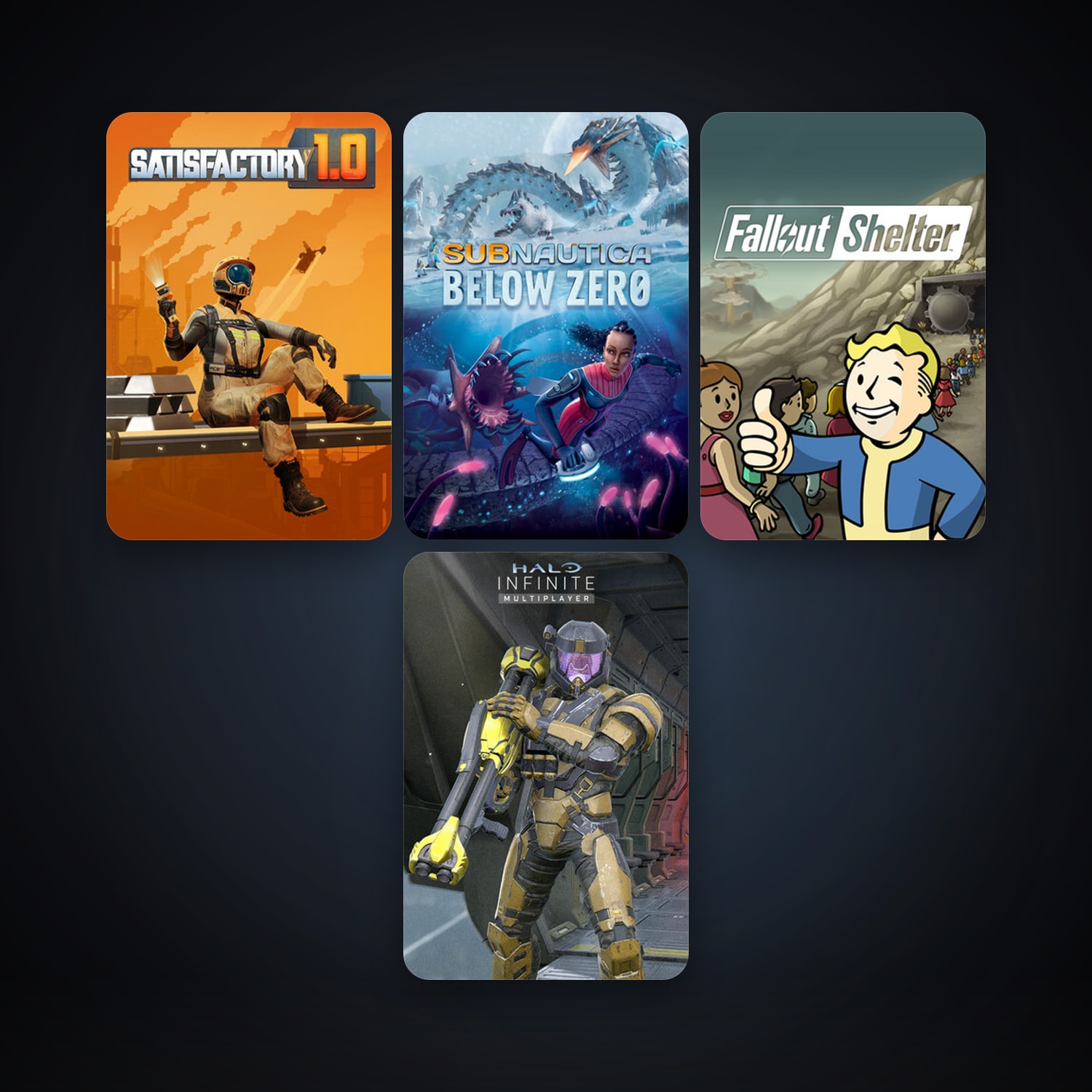 Satisfactory + Fallout Shelter, 9 games, clean — HabibiAccounts