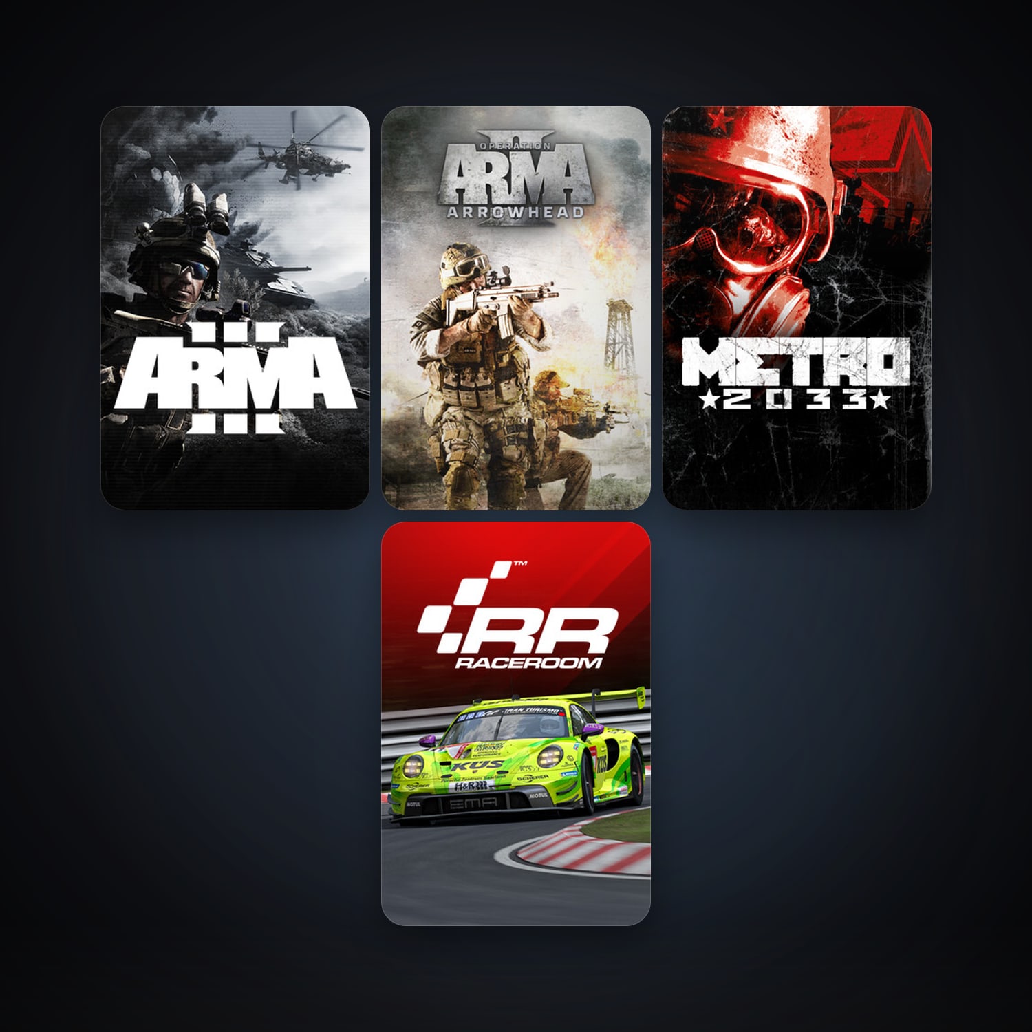 Arma 2: Operation Arrowhead + Metro 2033, 13 games, clean — HabibiAccounts