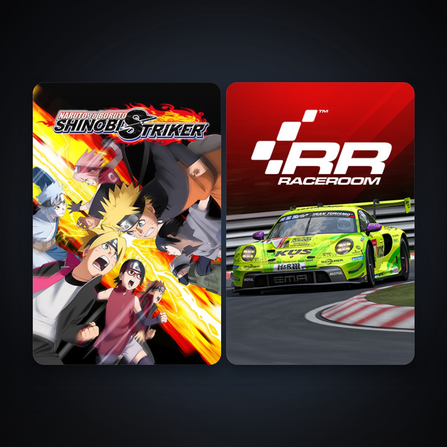 RaceRoom Racing Experience + NARUTO TO BORUTO: SHINOBI STRIKER, 5 games, clean — HabibiAccounts