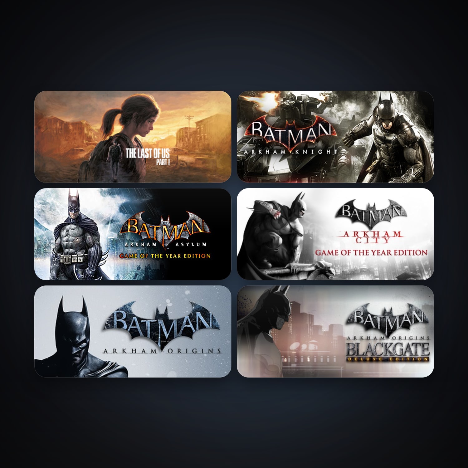 Batman: Arkham Asylum Game of the Year Edition + Batman: Arkham City - Game of the Year Edition, 8 games, clean — HabibiAccounts