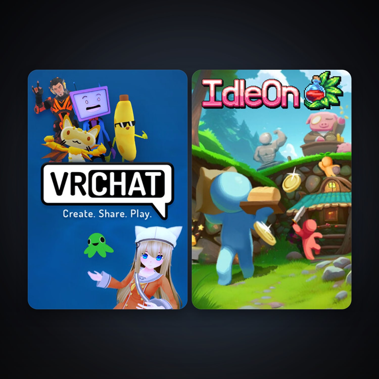 VRChat + IdleOn - The Idle RPG, 12 games, clean — HabibiAccounts