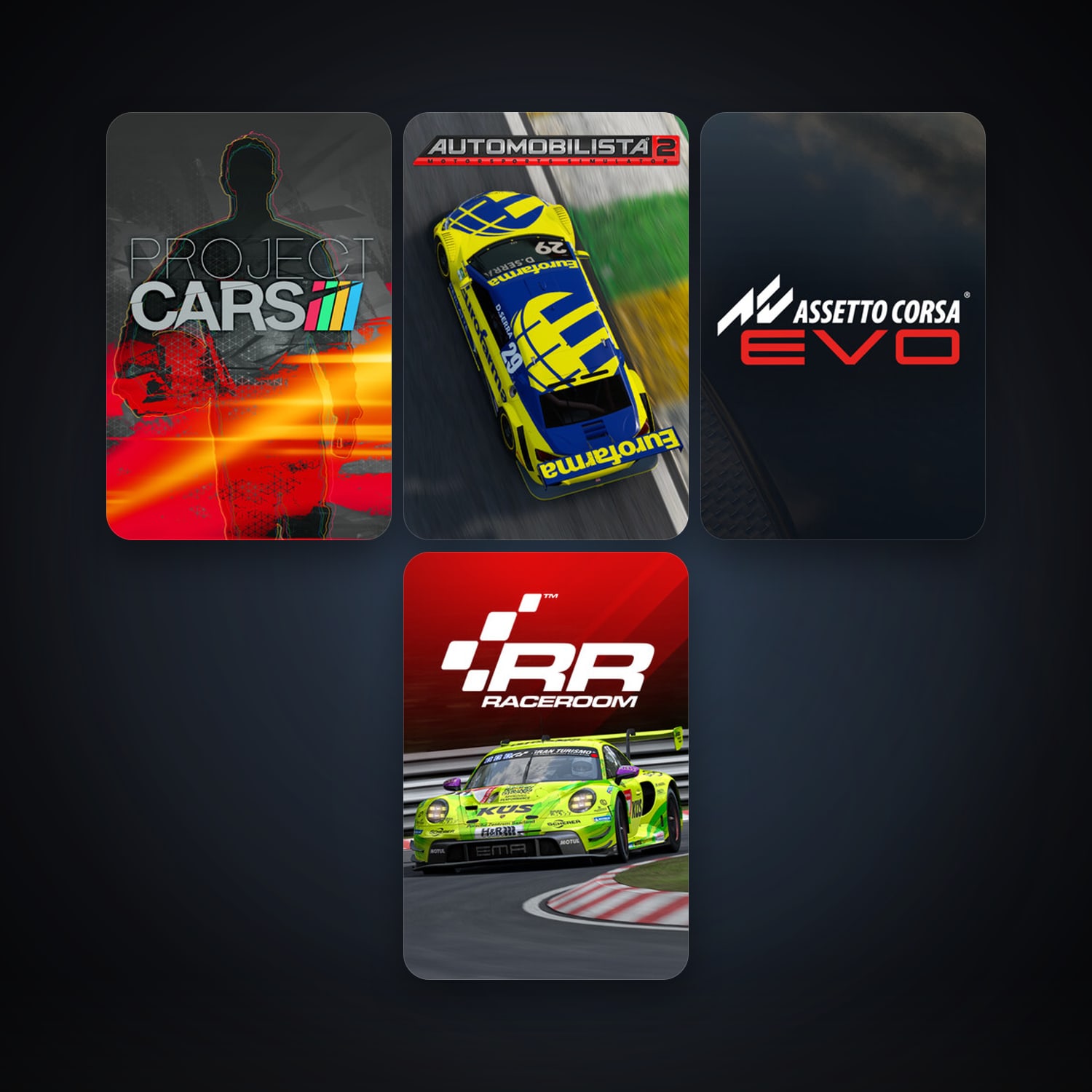 RaceRoom Racing Experience + Project CARS, 13 games, clean — HabibiAccounts