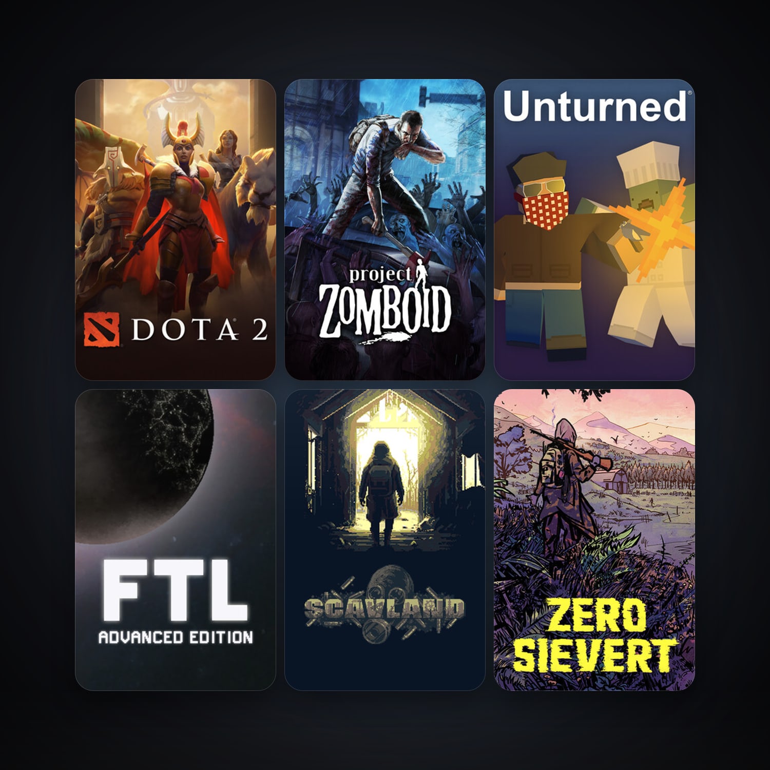 Dota 2 + Project Zomboid, 8 games, clean — HabibiAccounts