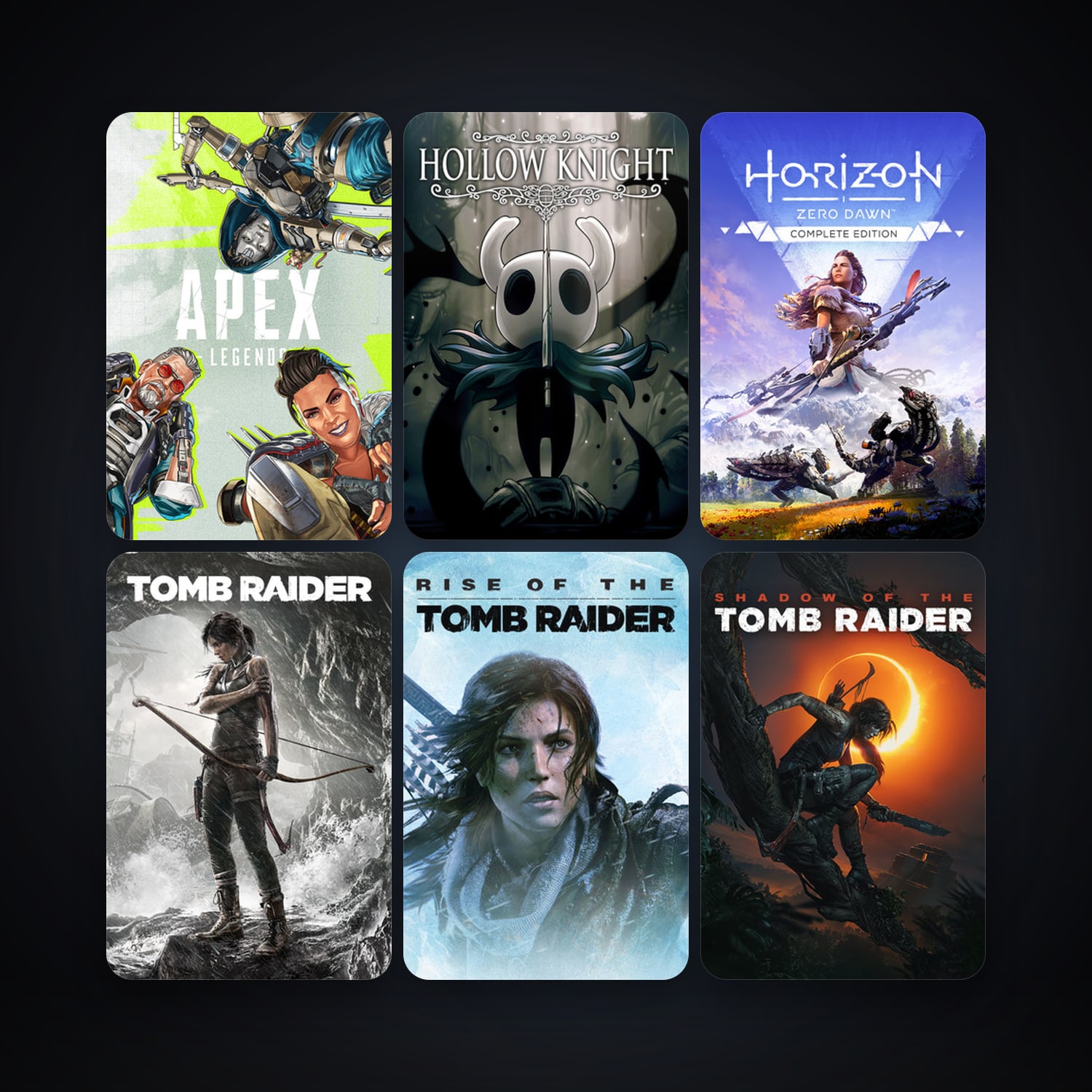 Tomb Raider + Hollow Knight, 22 games, clean — HabibiAccounts