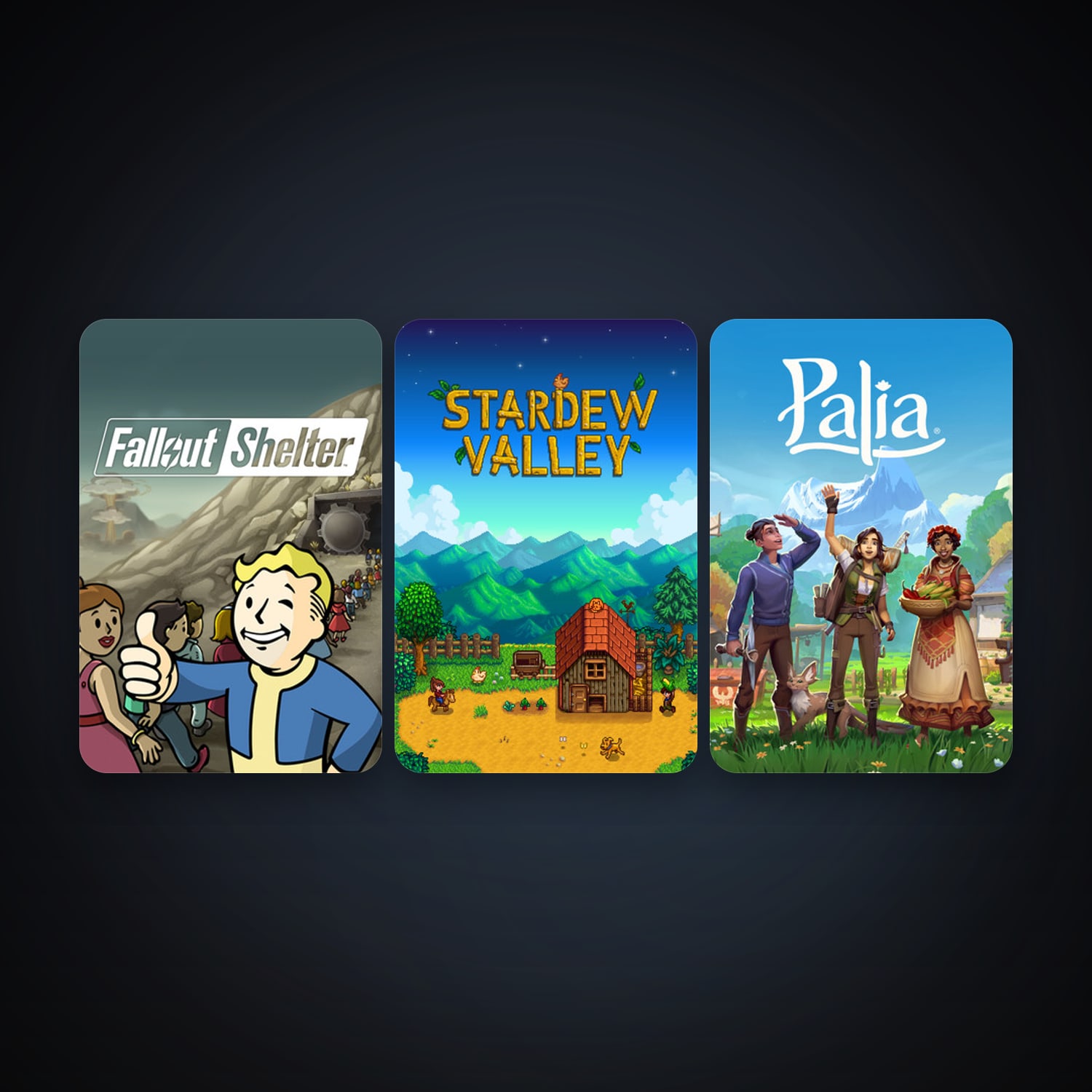 Stardew Valley + Fallout Shelter, 4 games, clean — HabibiAccounts
