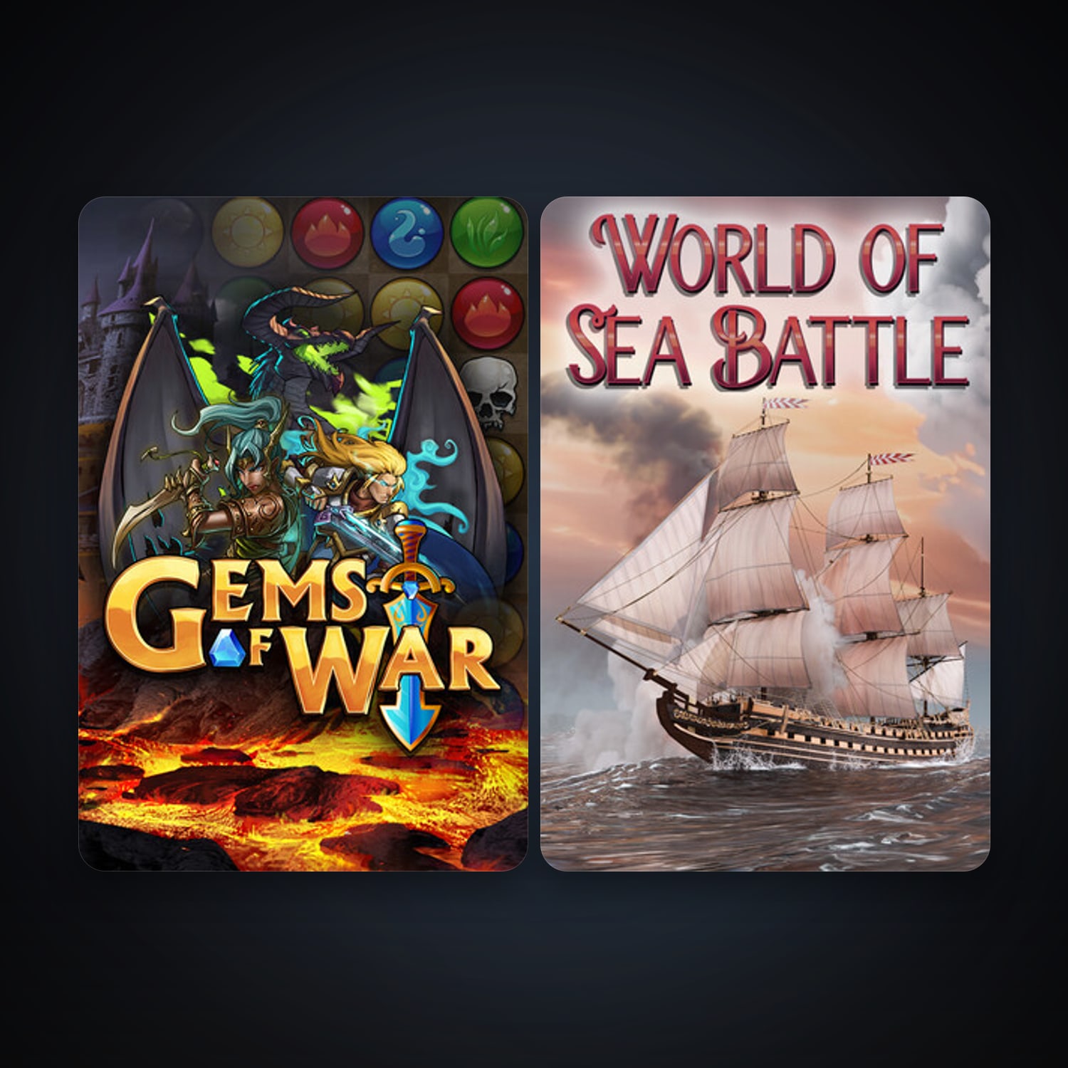 Gems of War - Puzzle RPG + World of Sea Battle, 2 games, clean — HabibiAccounts