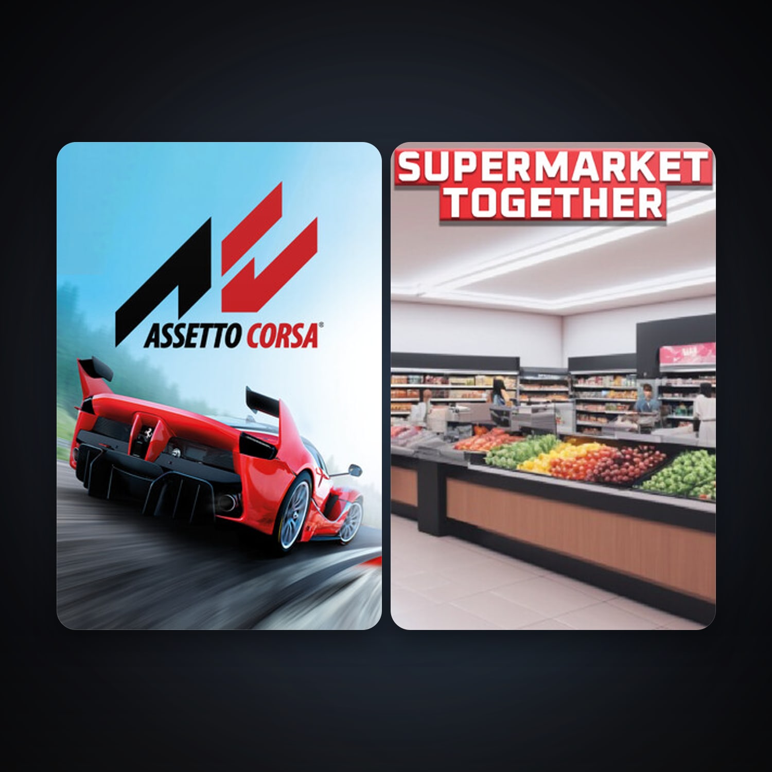 Assetto Corsa + Supermarket Together, 4 games, clean — HabibiAccounts