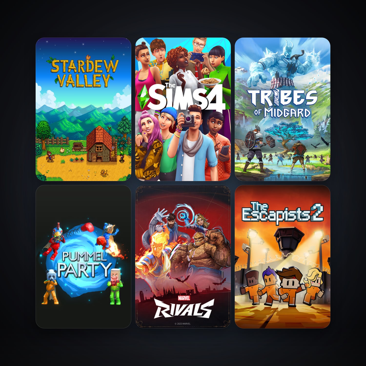 Stardew Valley + The Escapists 2, 8 games, clean — HabibiAccounts