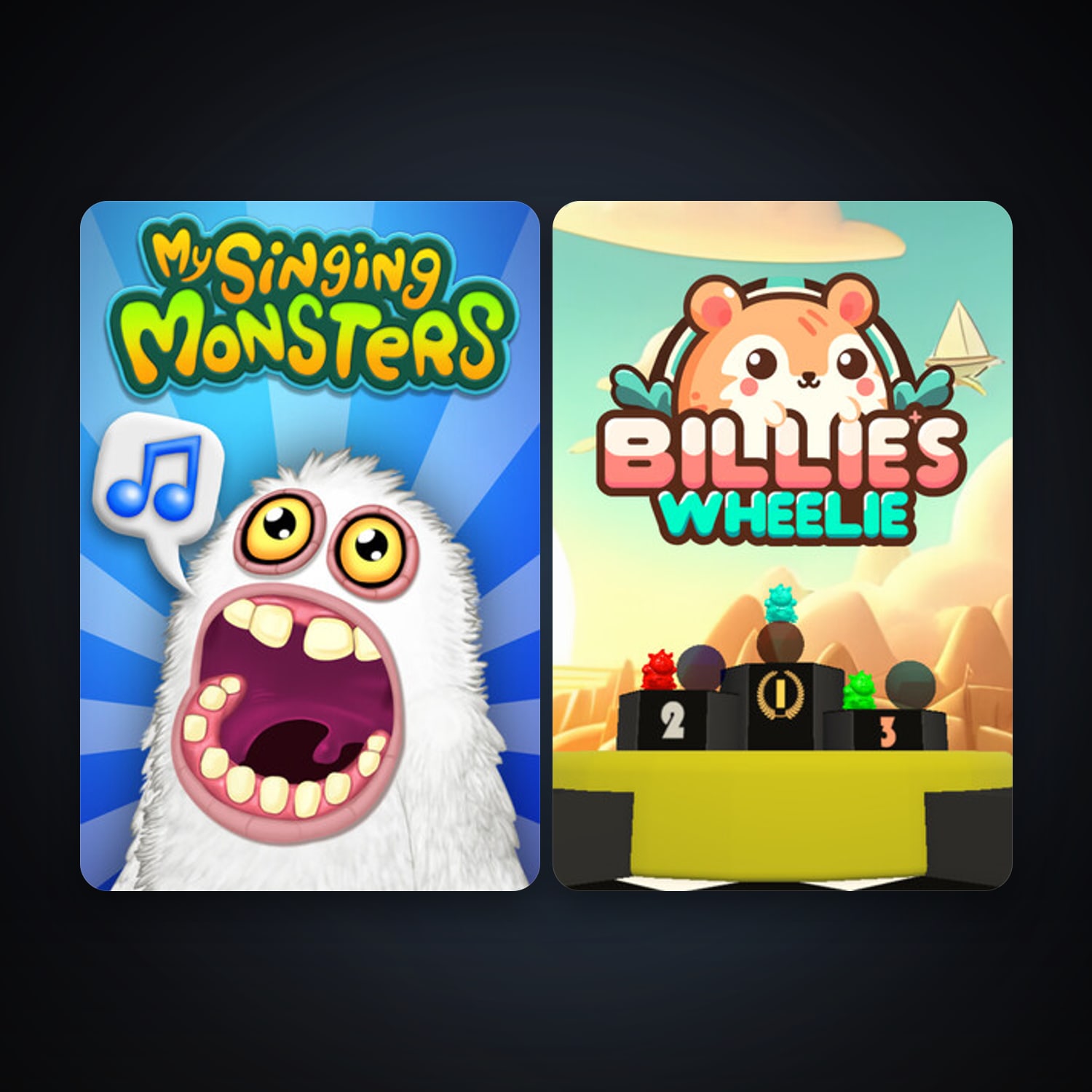 My Singing Monsters + Billie's Wheelie, 4 games, clean — HabibiAccounts
