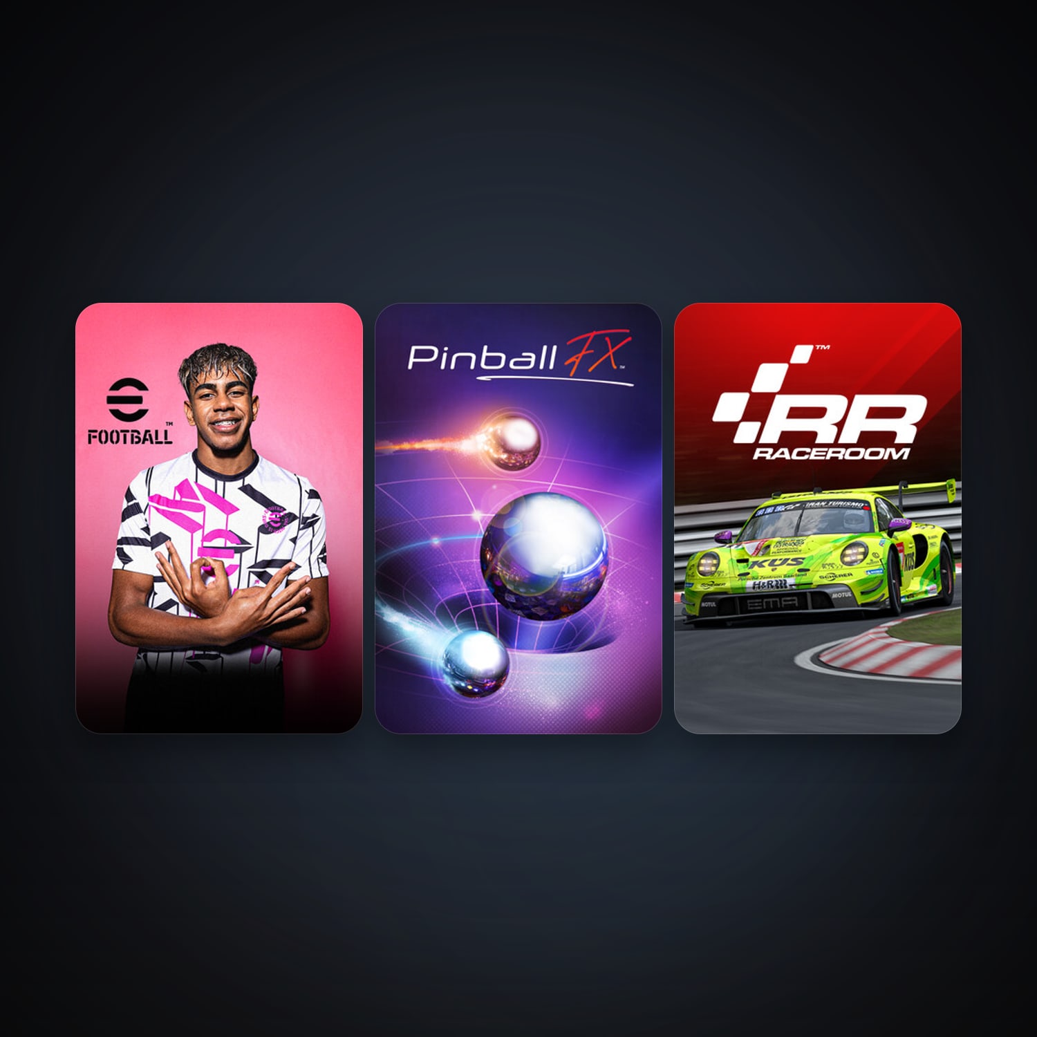 RaceRoom Racing Experience + eFootball 2024, 9 games, clean — HabibiAccounts