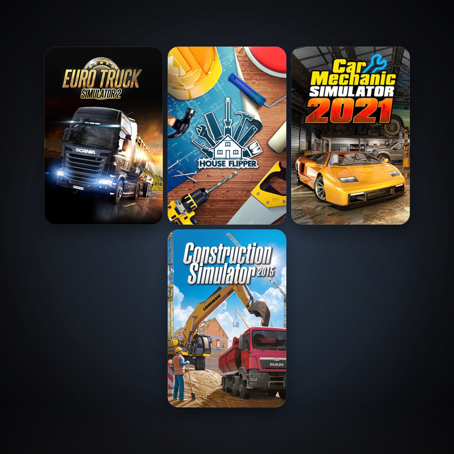 Euro Truck Simulator 2 + Construction Simulator 2015, 7 games, clean — HabibiAccounts