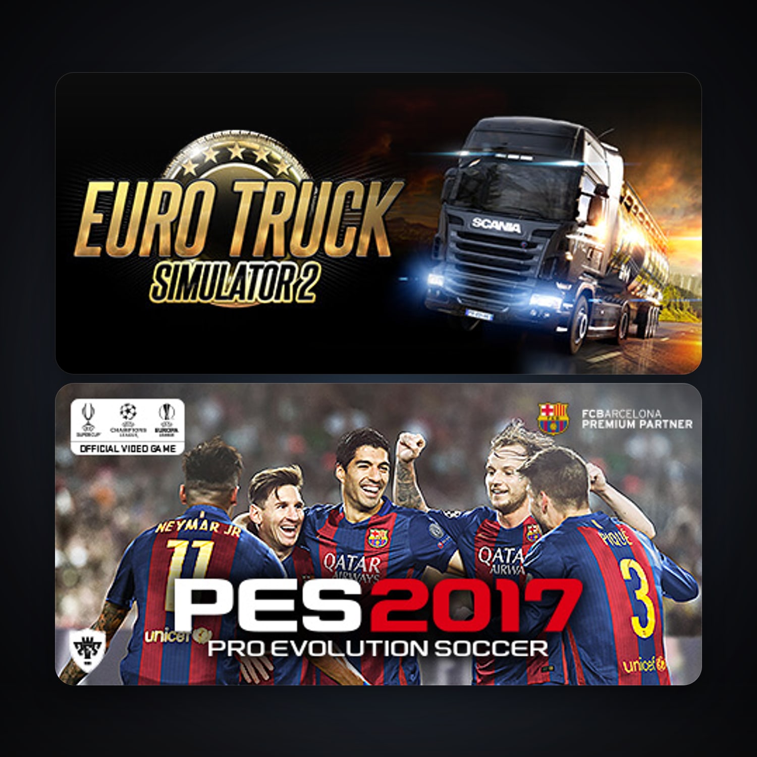Euro Truck Simulator 2 + Pro Evolution Soccer 2017, 3 games, clean — HabibiAccounts