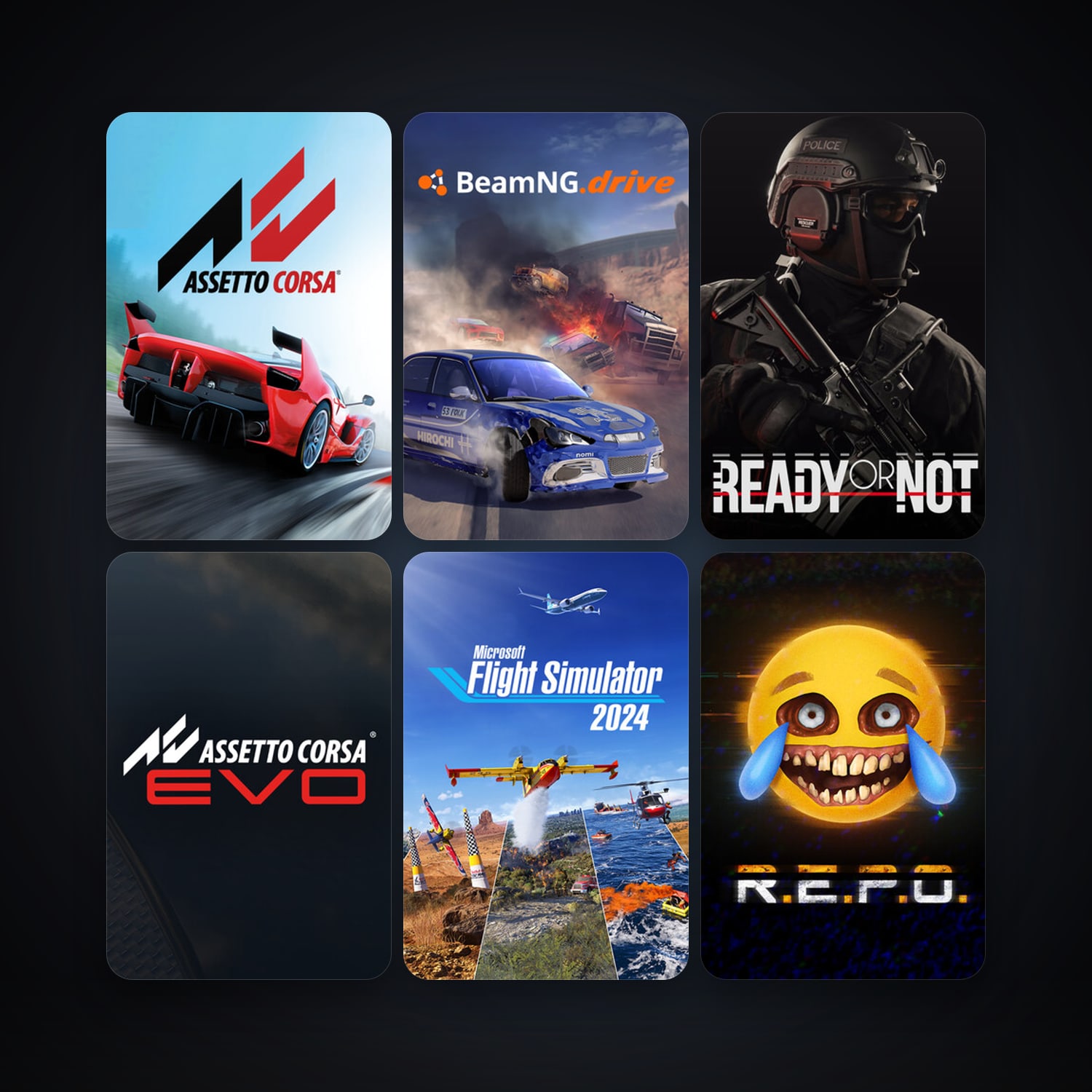 Assetto Corsa + BeamNG.drive, 13 games, clean — HabibiAccounts