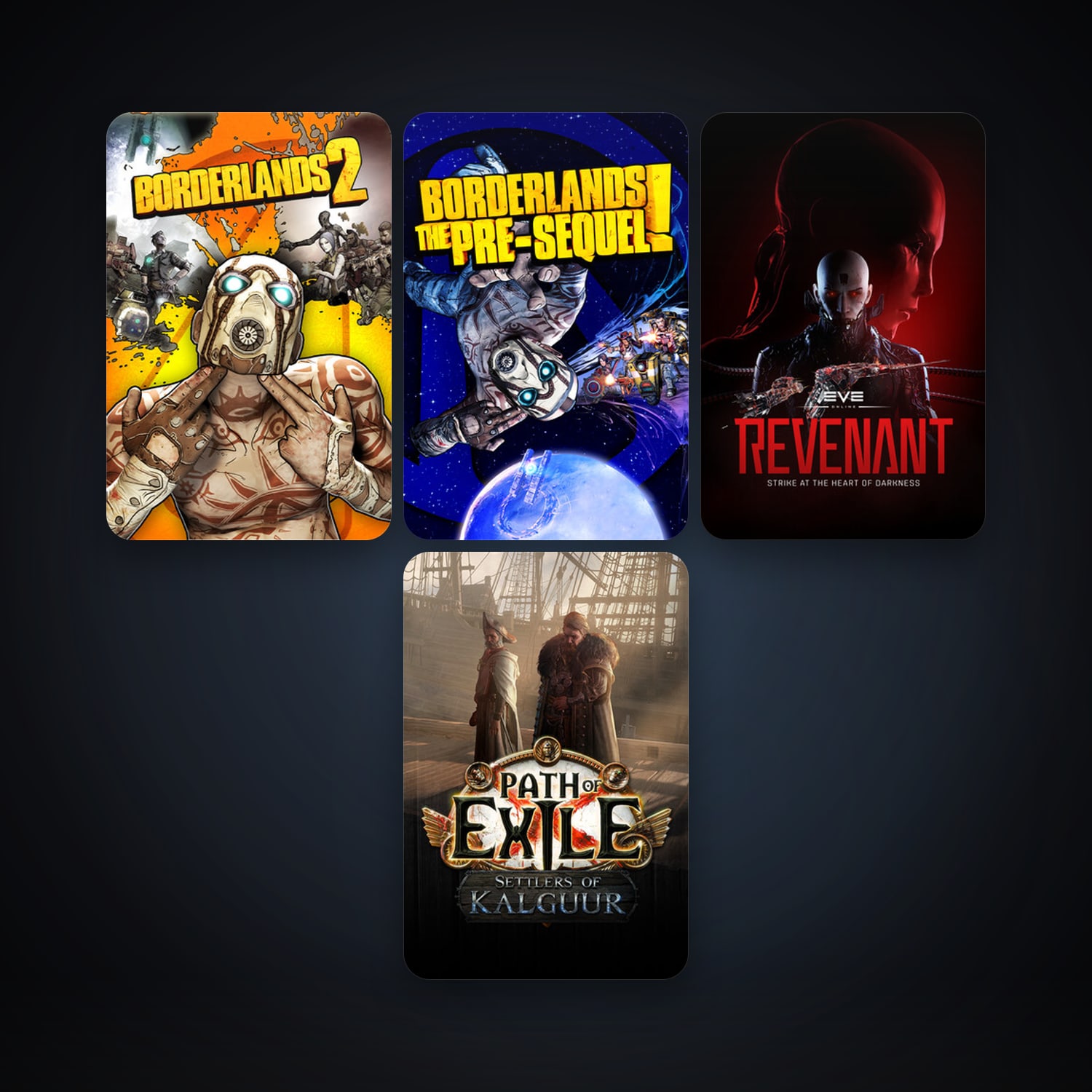EVE Online + Borderlands 2, 8 games, clean — HabibiAccounts