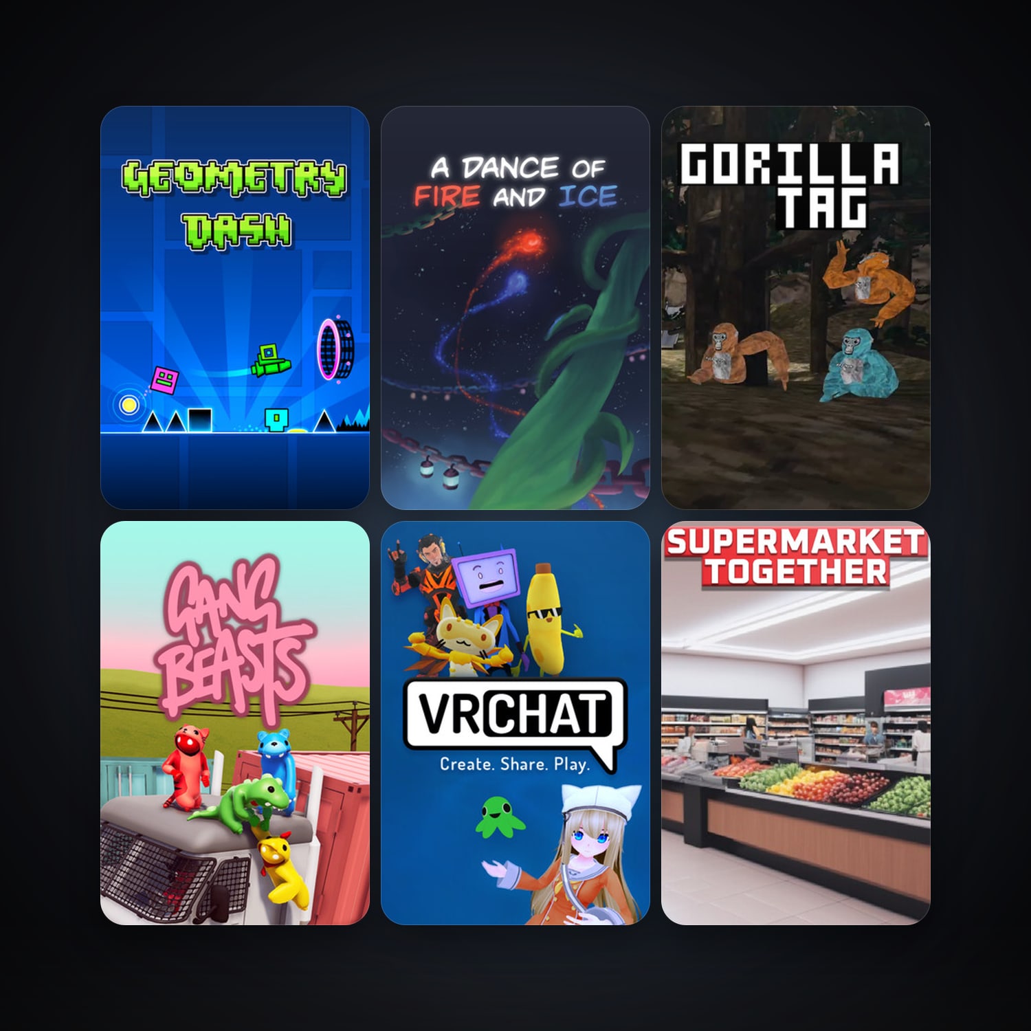 Gang Beasts + Geometry Dash, 12 games, clean — HabibiAccounts