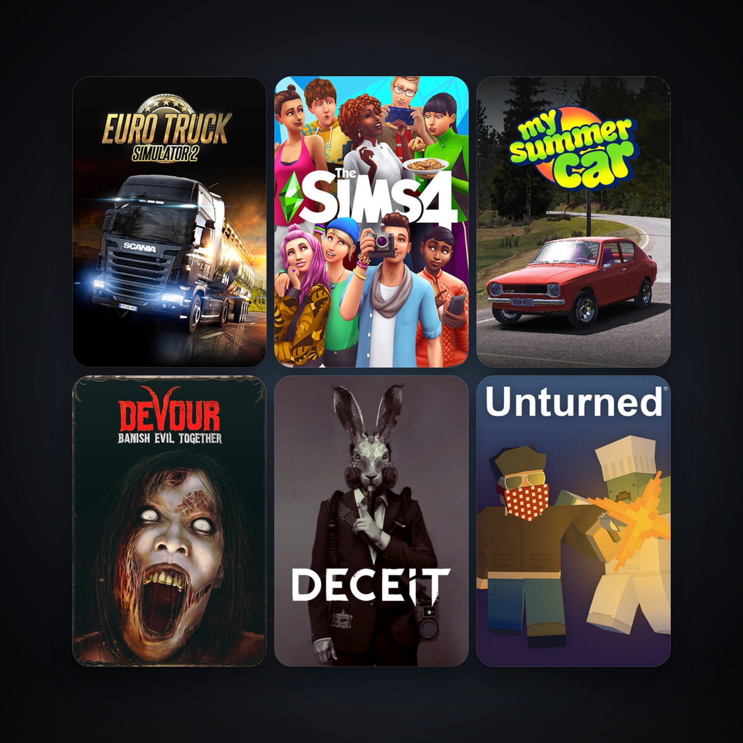 Euro Truck Simulator 2 + Unturned, 16 games, clean — HabibiAccounts