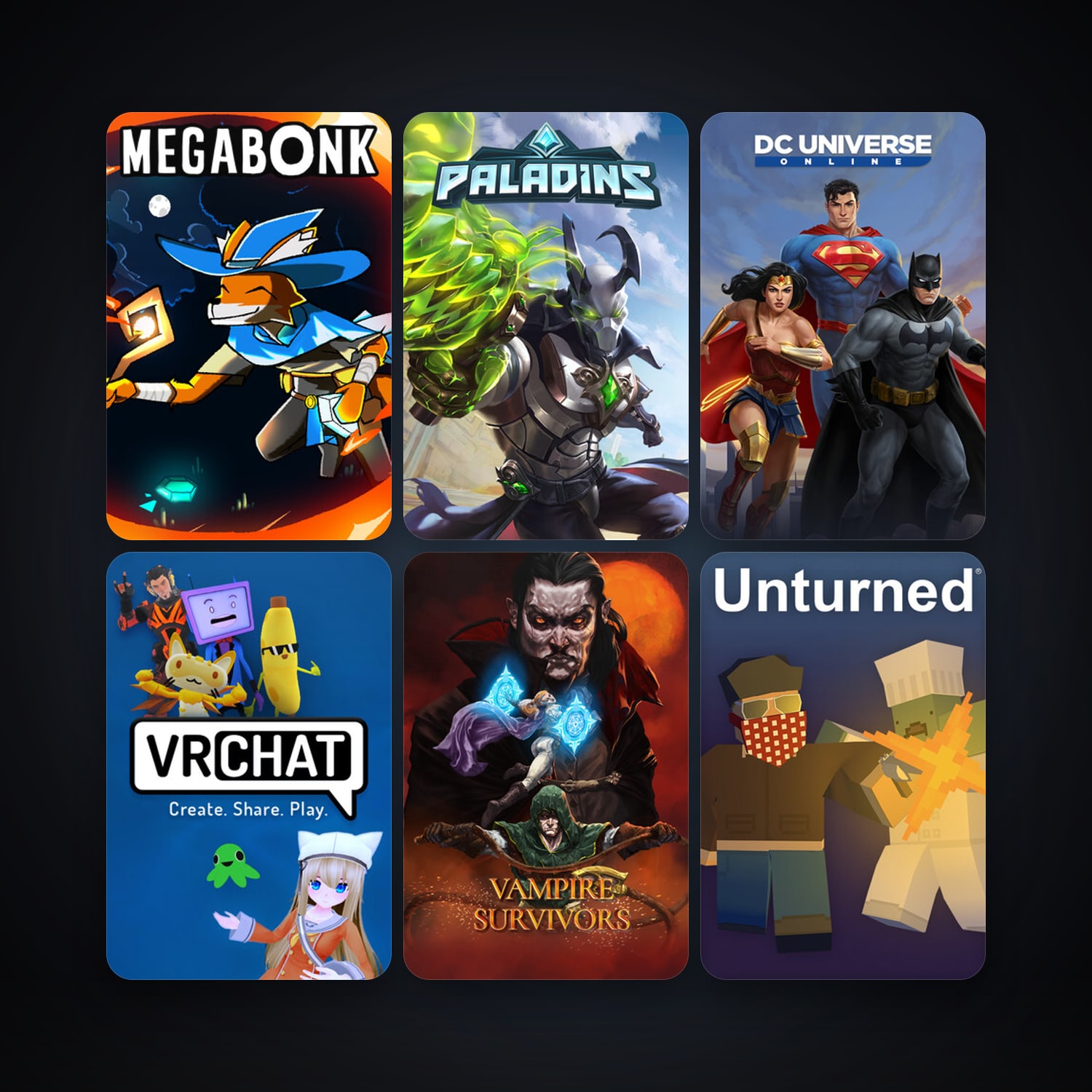 DC Universe Online + Unturned, 9 games, clean — HabibiAccounts