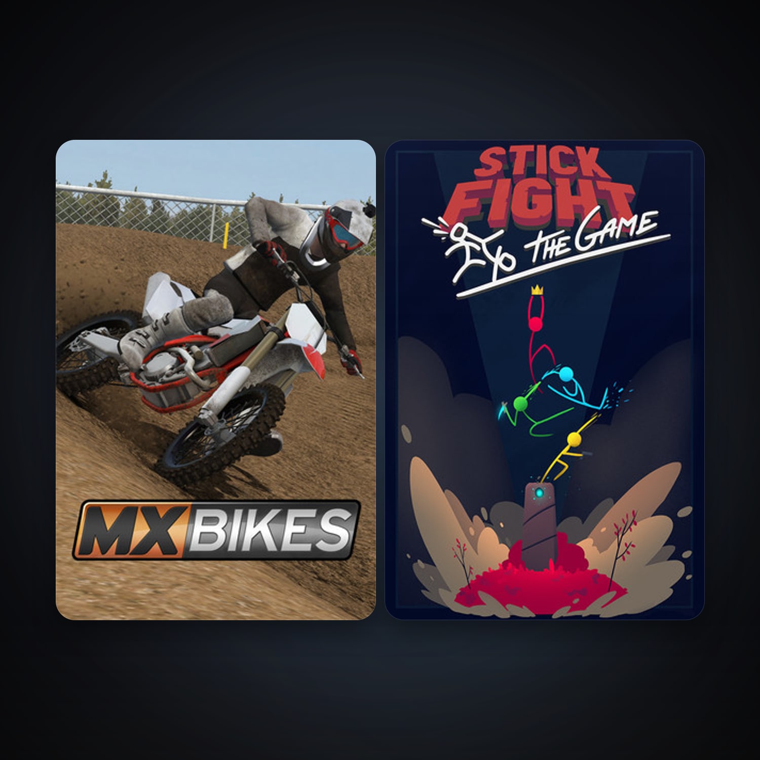 MX Bikes + Stick Fight: The Game, 2 games, clean — HabibiAccounts