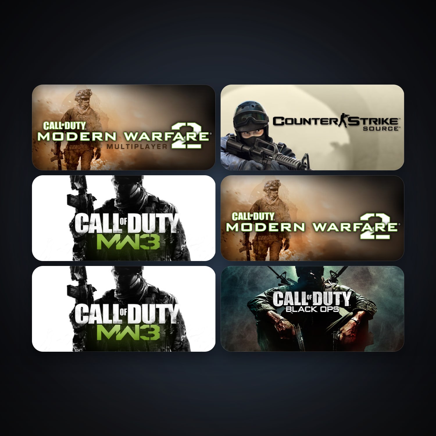 Counter-Strike: Source + Call of Duty: Modern Warfare 2 (2009), 7 games, clean — HabibiAccounts