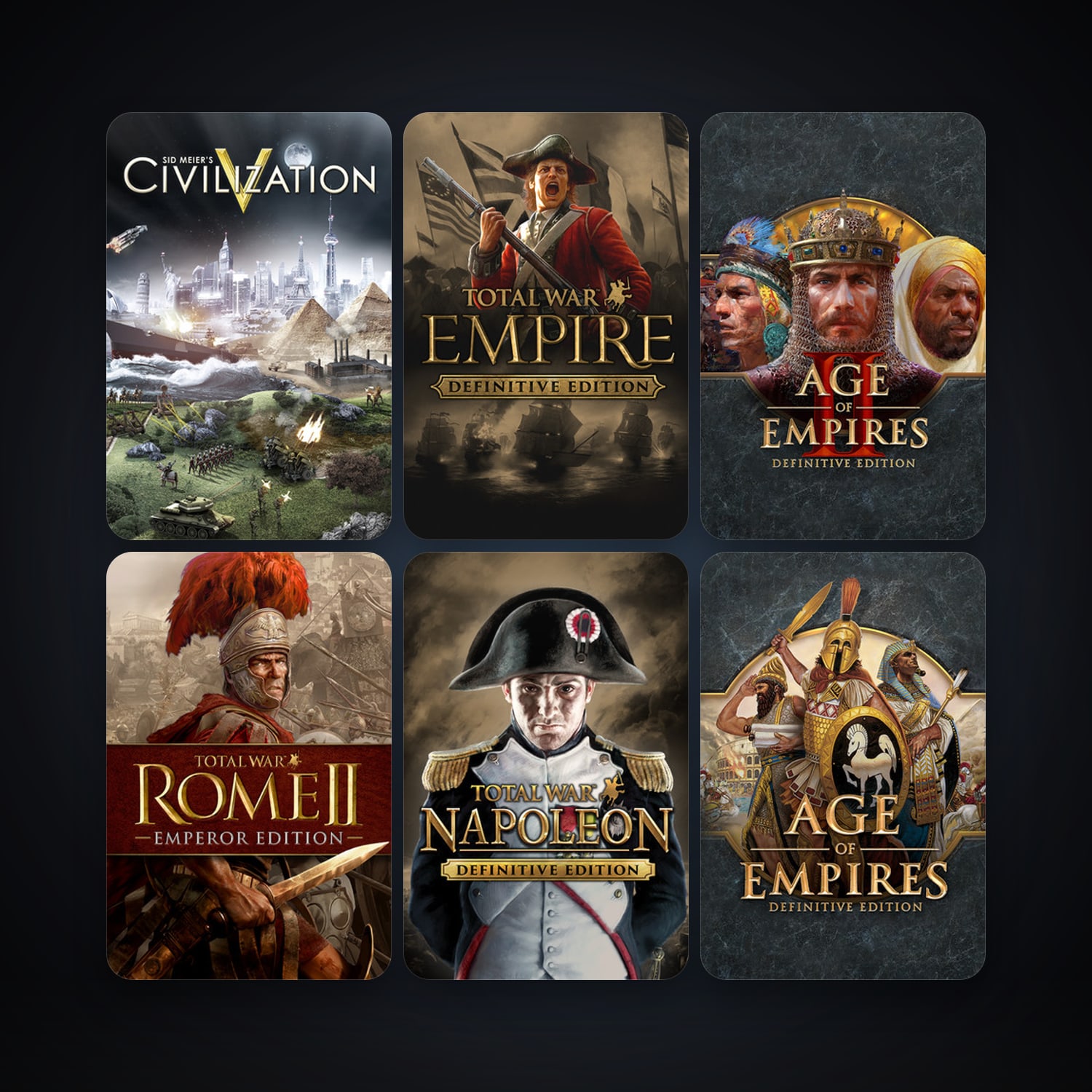 Sid Meier's Civilization V + Empire: Total War, 9 games, clean — HabibiAccounts