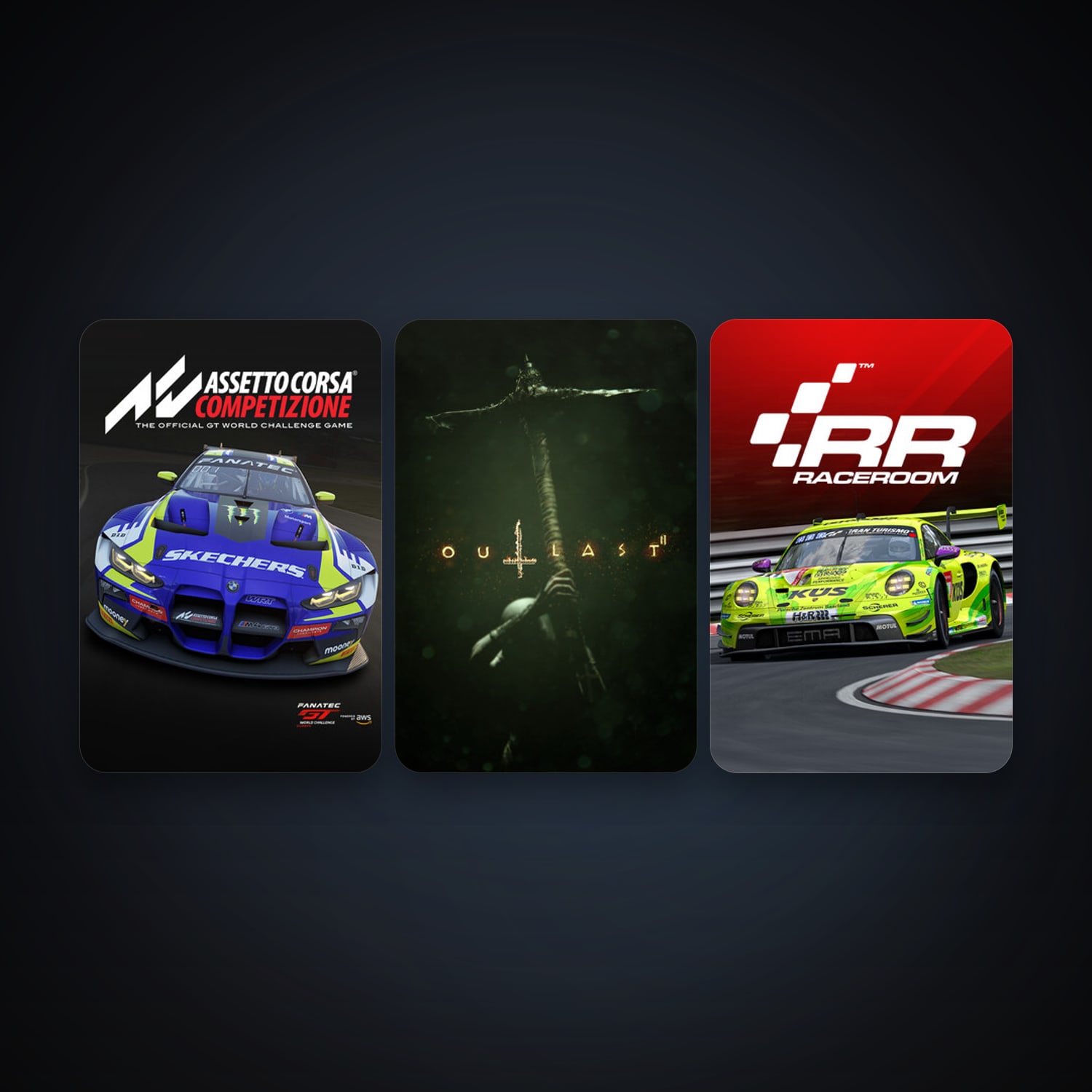 RaceRoom Racing Experience + Outlast 2, 6 games, clean — HabibiAccounts