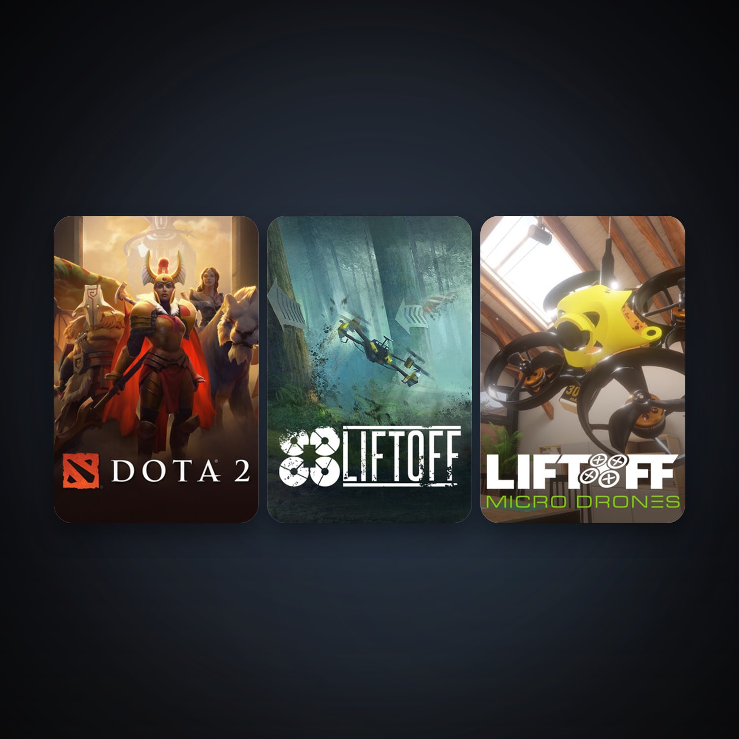 Dota 2 + Liftoff: FPV Drone Racing, 3 games, clean — HabibiAccounts