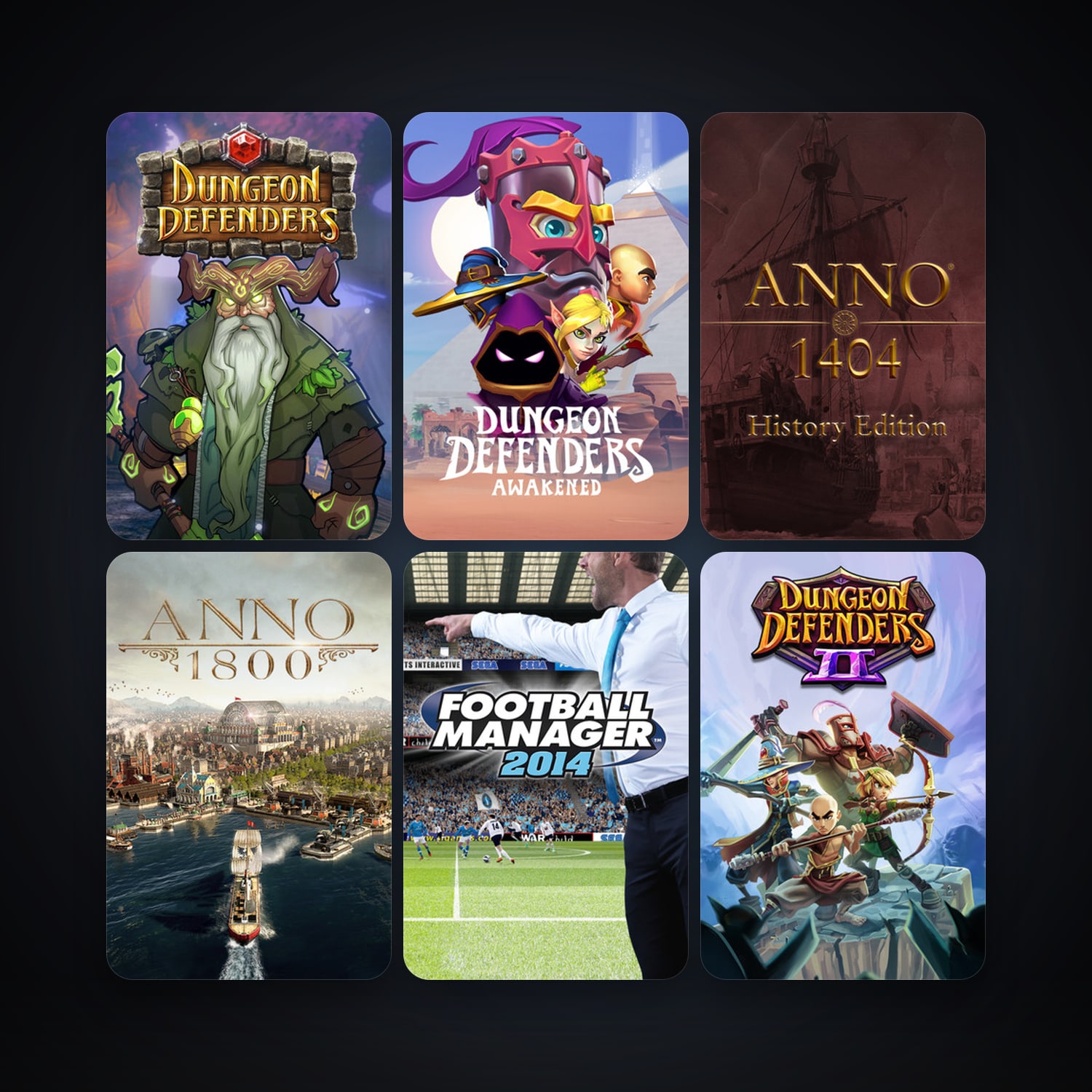 Dungeon Defenders + Football Manager 2014, 136 games, Steam 10, clean — HabibiAccounts