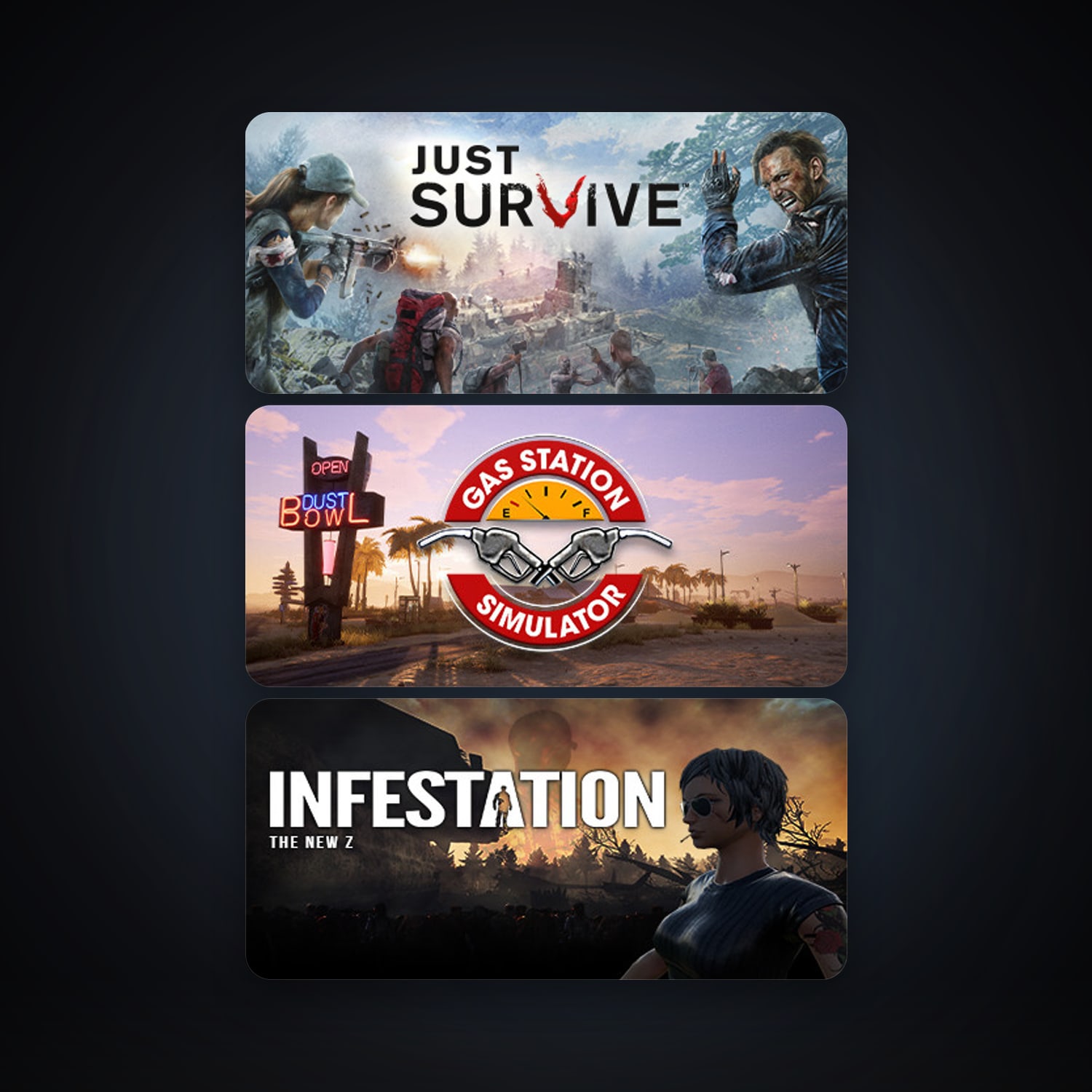 Just Survive + Infestation: The New Z, 7 games, clean — HabibiAccounts