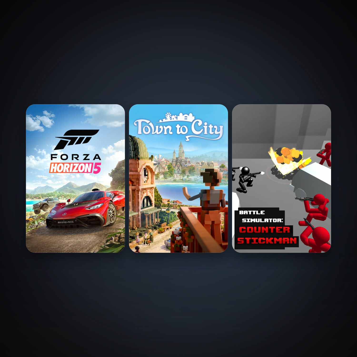 Forza Horizon 5 + Battle Simulator: Counter Stickman, 9 games, clean — HabibiAccounts