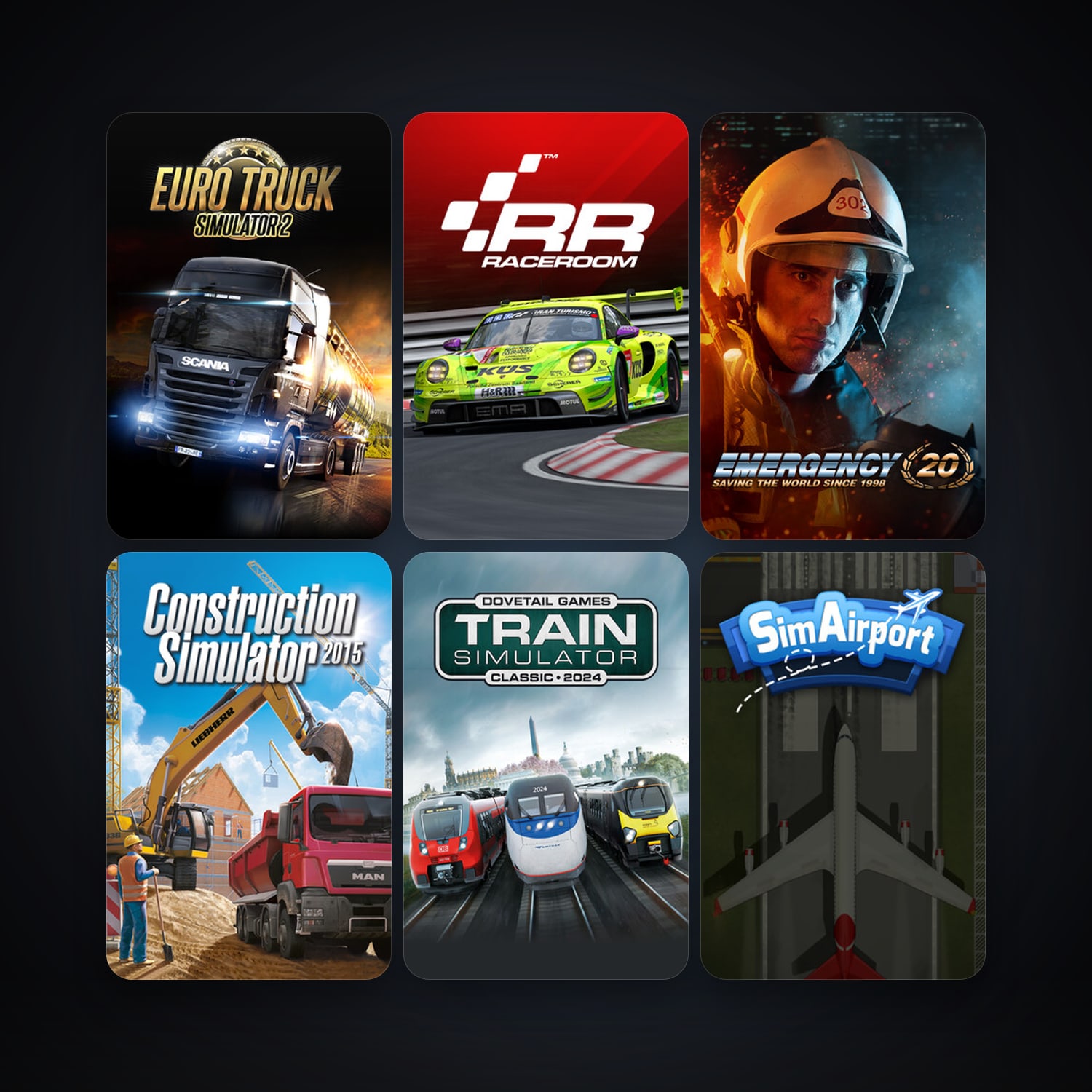 Train Simulator Classic + RaceRoom Racing Experience, 15 games, clean — HabibiAccounts