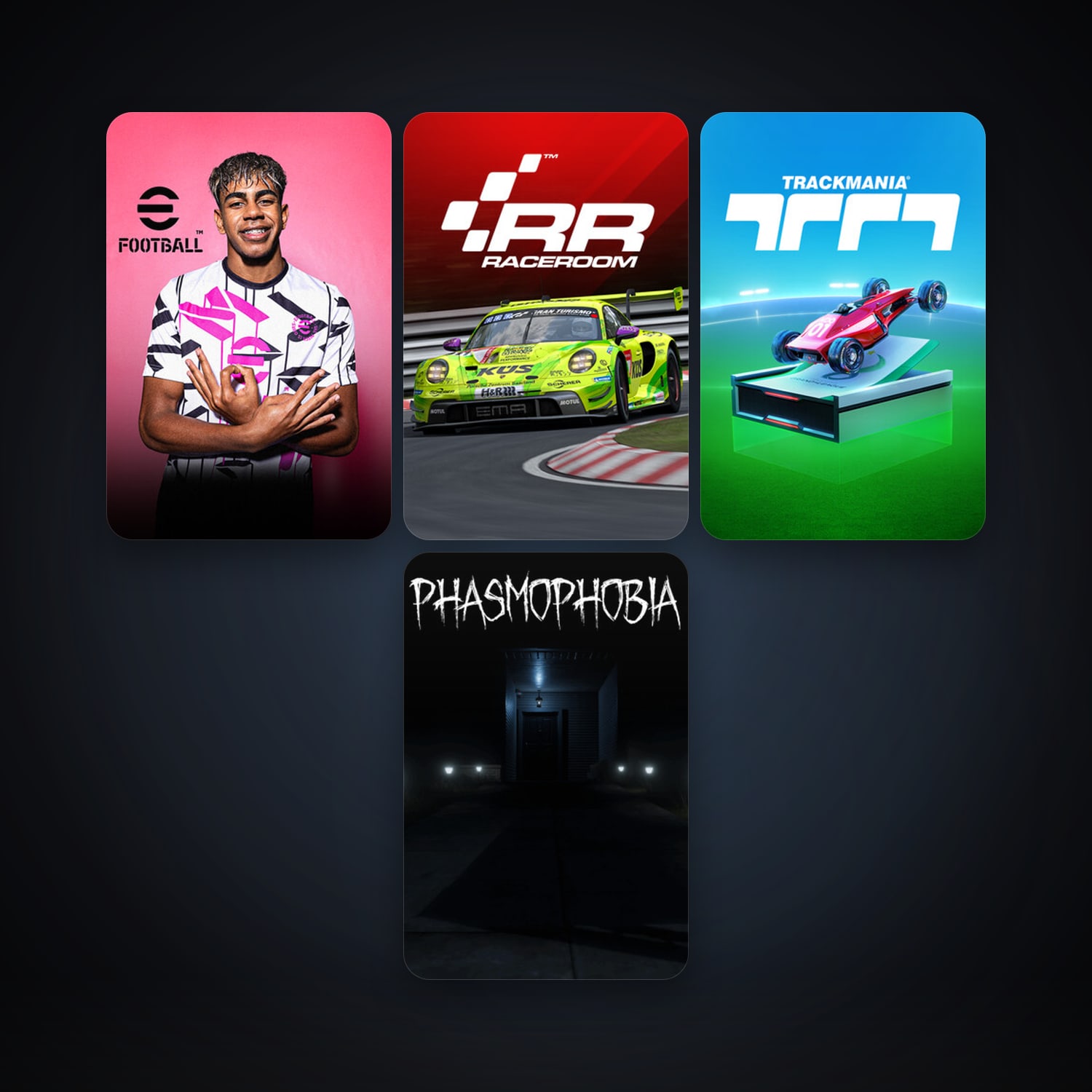 RaceRoom Racing Experience + Phasmophobia, 5 games, clean — HabibiAccounts