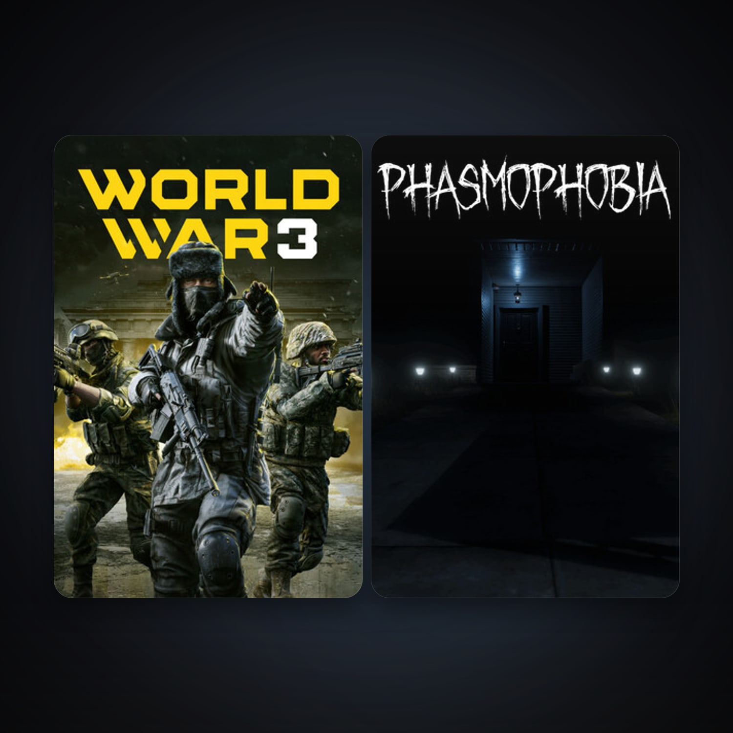 World War 3 + Phasmophobia, 2 games, clean — HabibiAccounts
