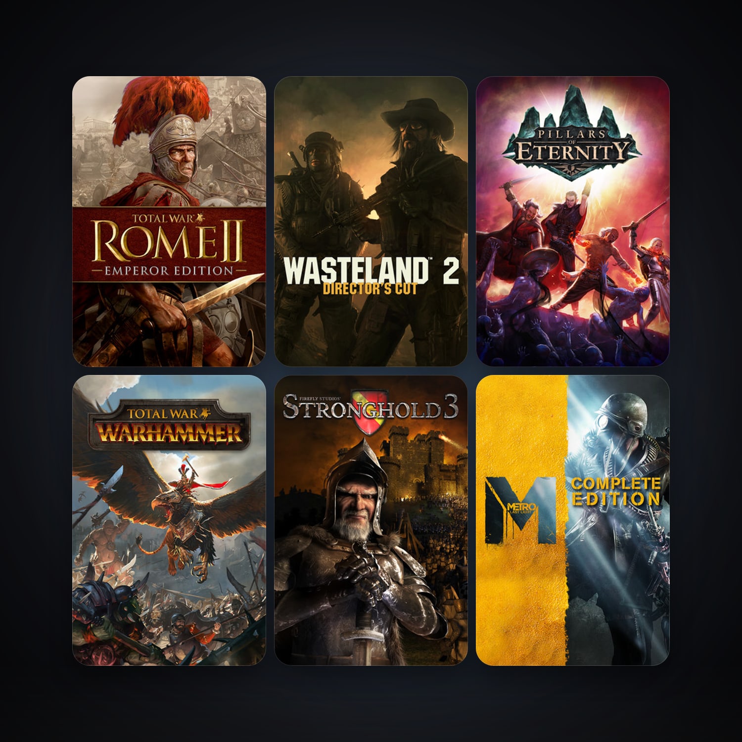 Metro: Last Light + Stronghold 3 Gold, 16 games, clean — HabibiAccounts