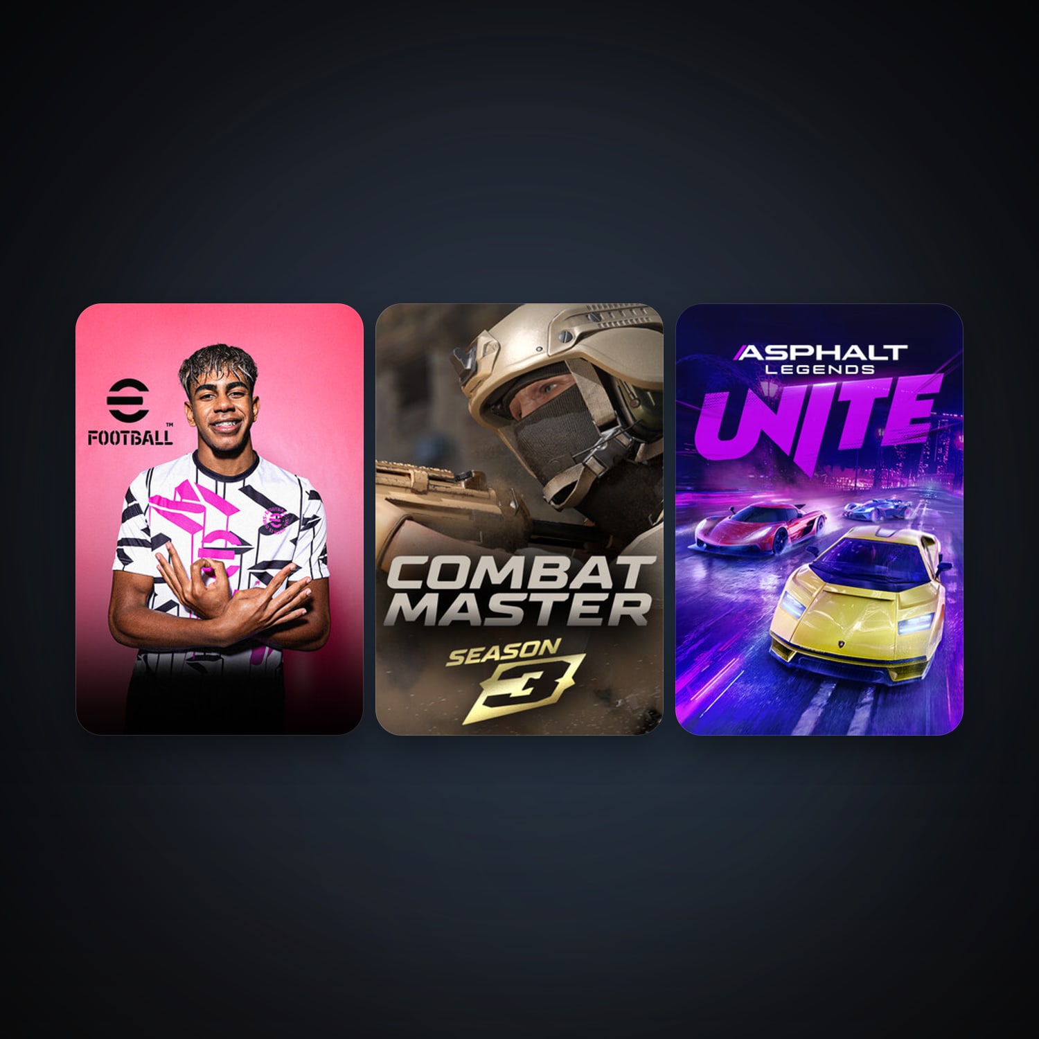 eFootball 2024 + Asphalt Legends Unite, 3 games, clean — HabibiAccounts