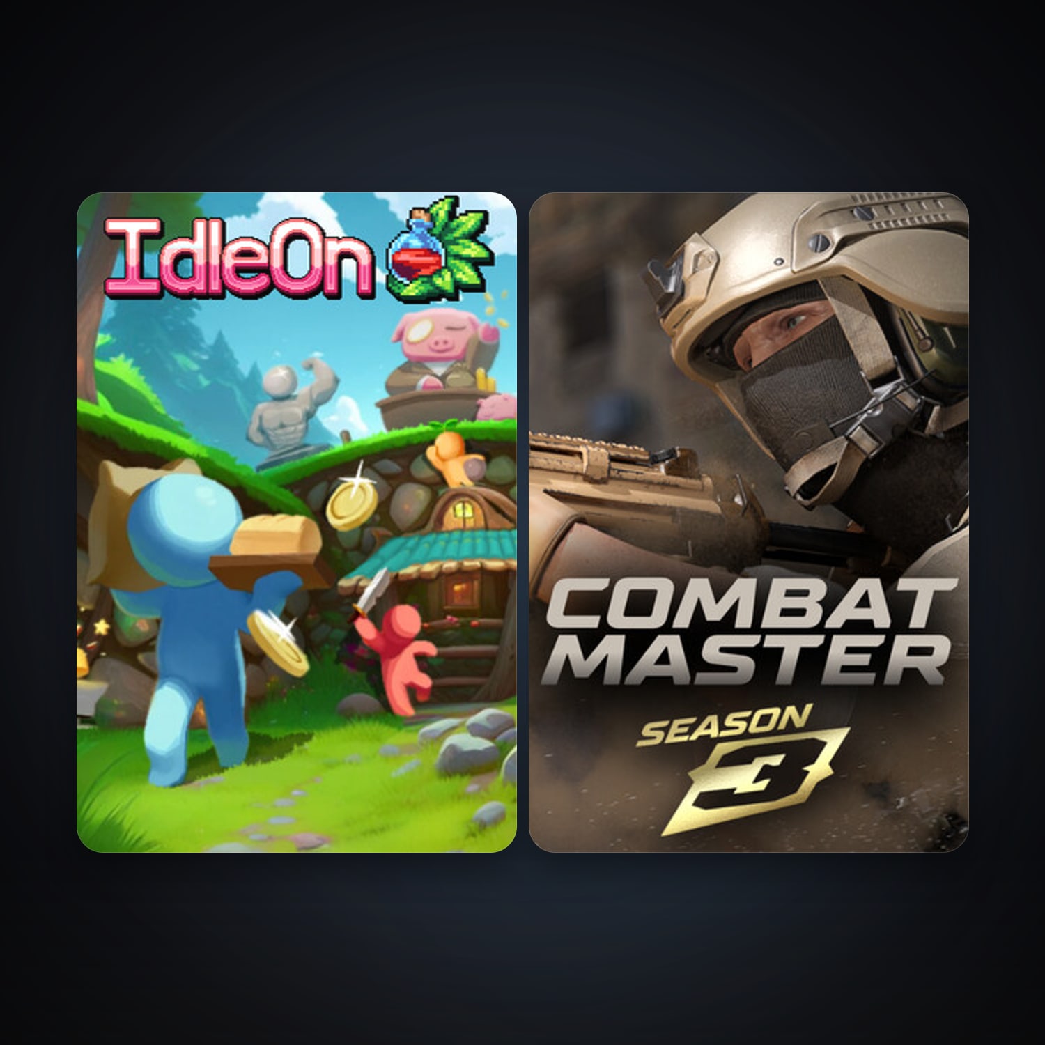 IdleOn - The Idle RPG + Combat Master: Season 1, 4 games, clean — HabibiAccounts