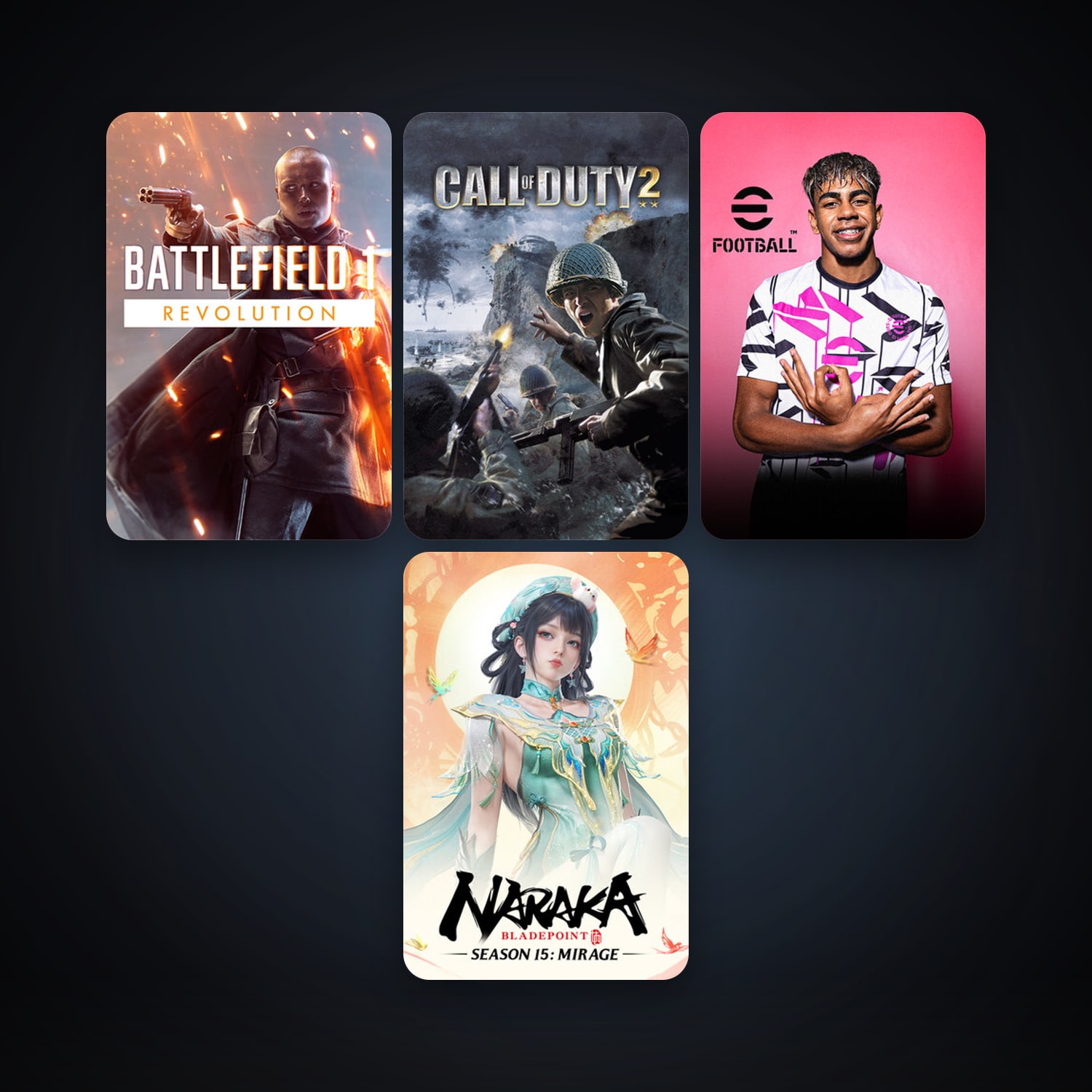 Call of Duty 2 + NARAKA: BLADEPOINT, 7 games, clean — HabibiAccounts