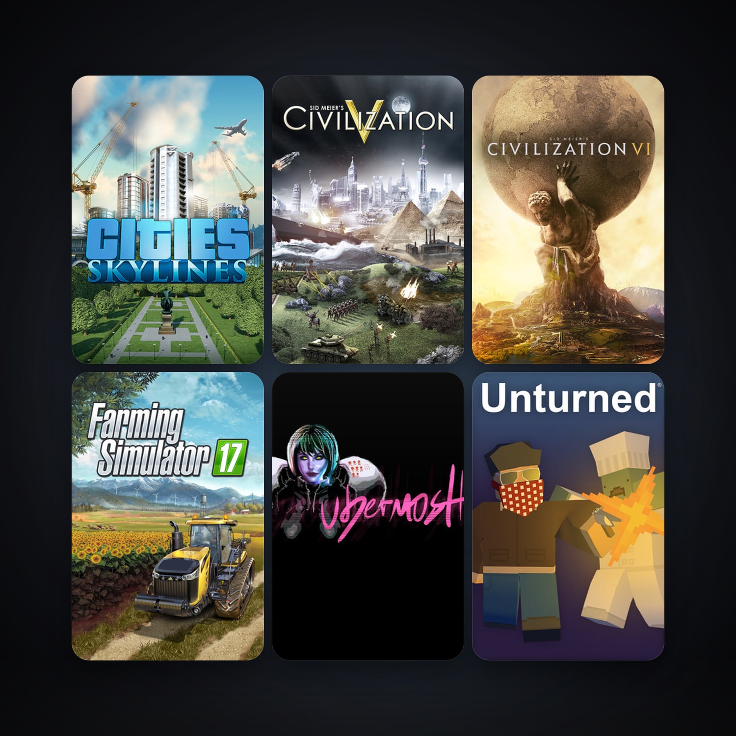 Sid Meier's Civilization V + Cities: Skylines, 12 games, clean — HabibiAccounts