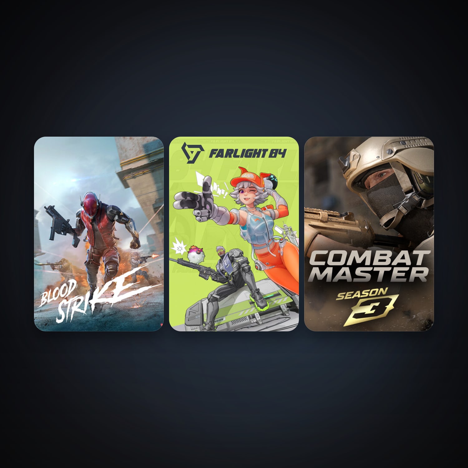 Farlight 84 + Combat Master: Season 1, 3 games, clean — HabibiAccounts