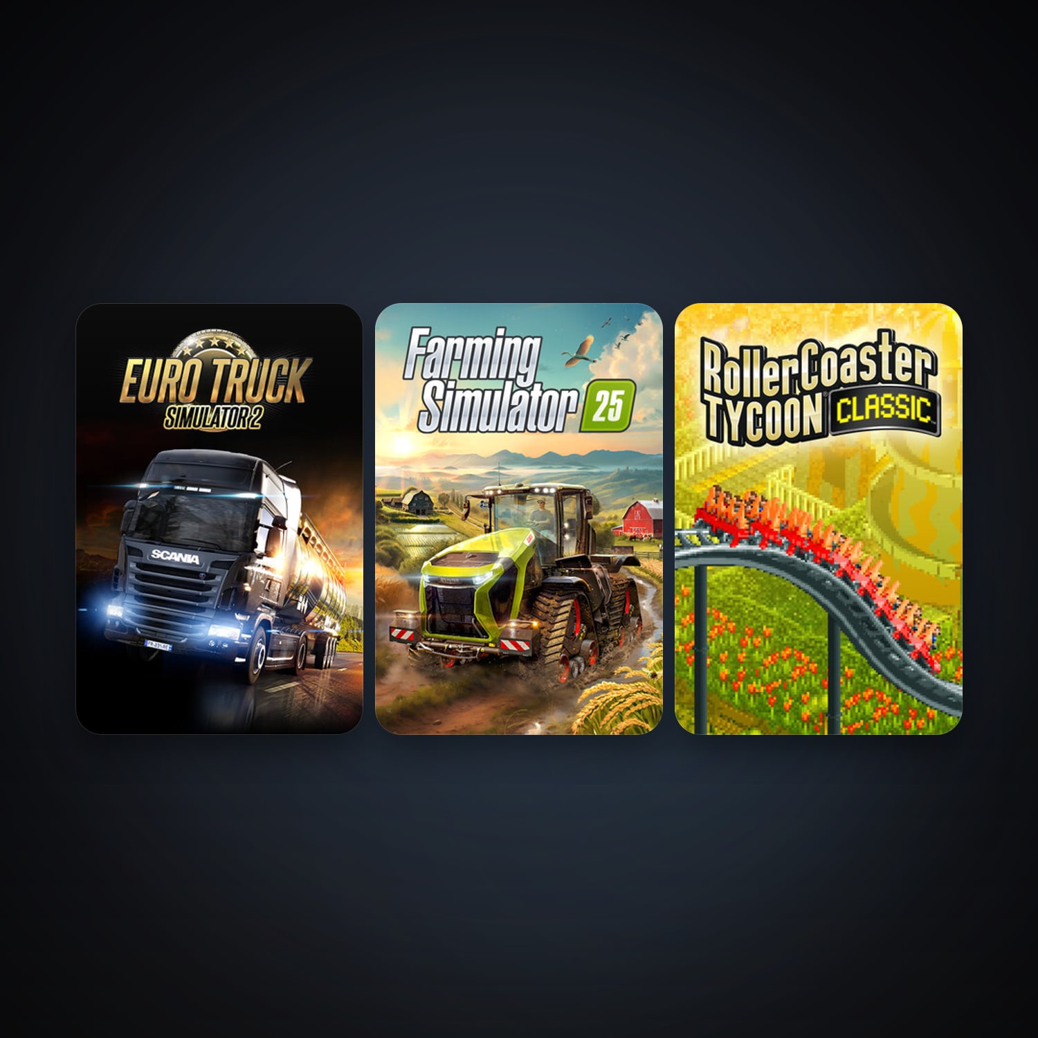 Euro Truck Simulator 2 + RollerCoaster Tycoon Classic, 3 games, clean — HabibiAccounts