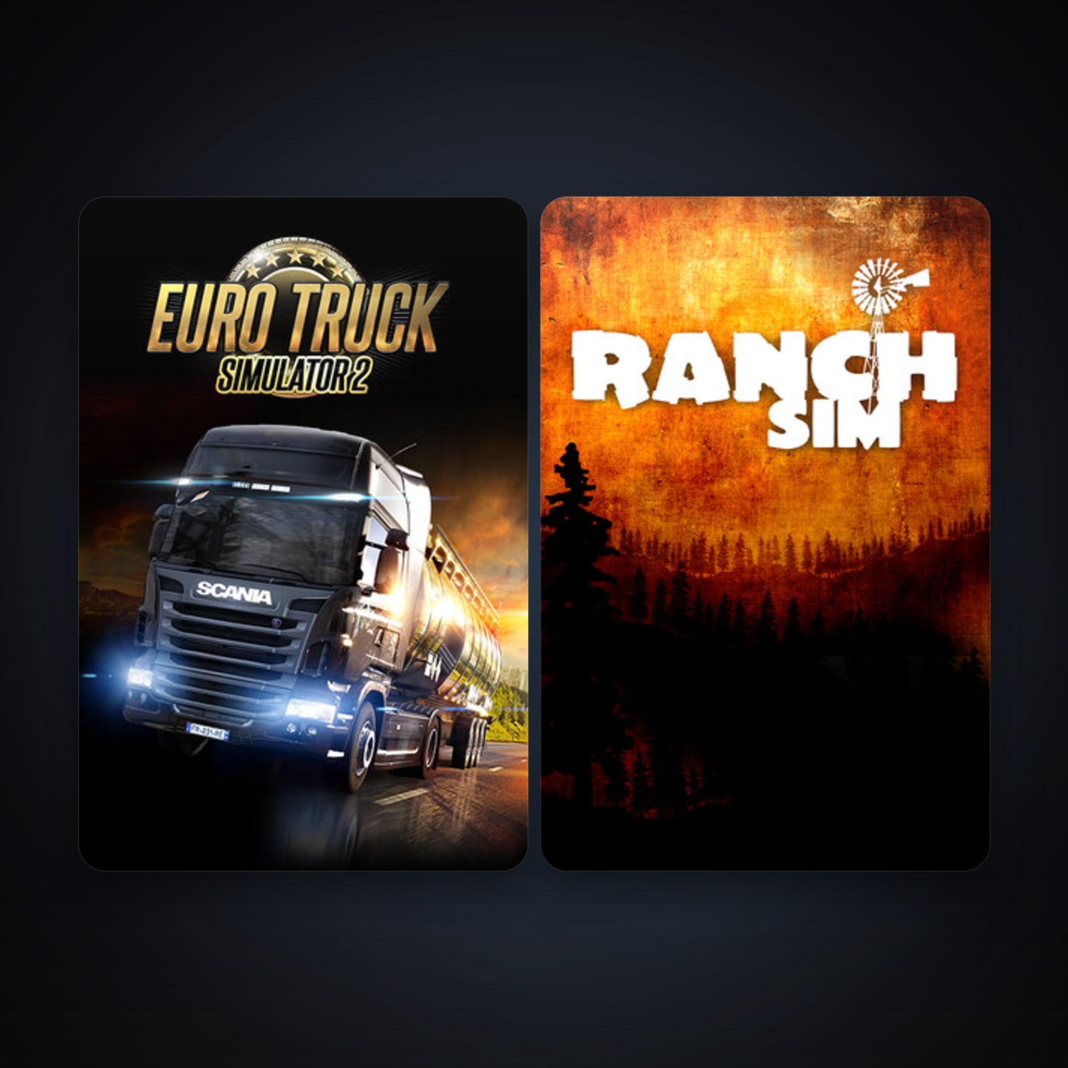Euro Truck Simulator 2 + Ranch Simulator - The Realistic Multiplayer Agriculture Management Sandbox; Farm, Harvest, Hunt & Build, 2 games, clean — HabibiAccounts