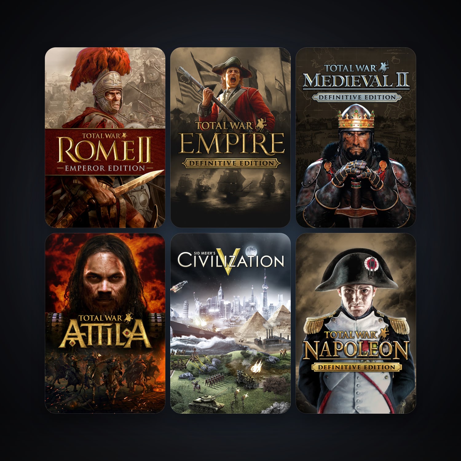 Medieval II: Total War + Sid Meier's Civilization V, 20 games, Steam 10, clean — HabibiAccounts