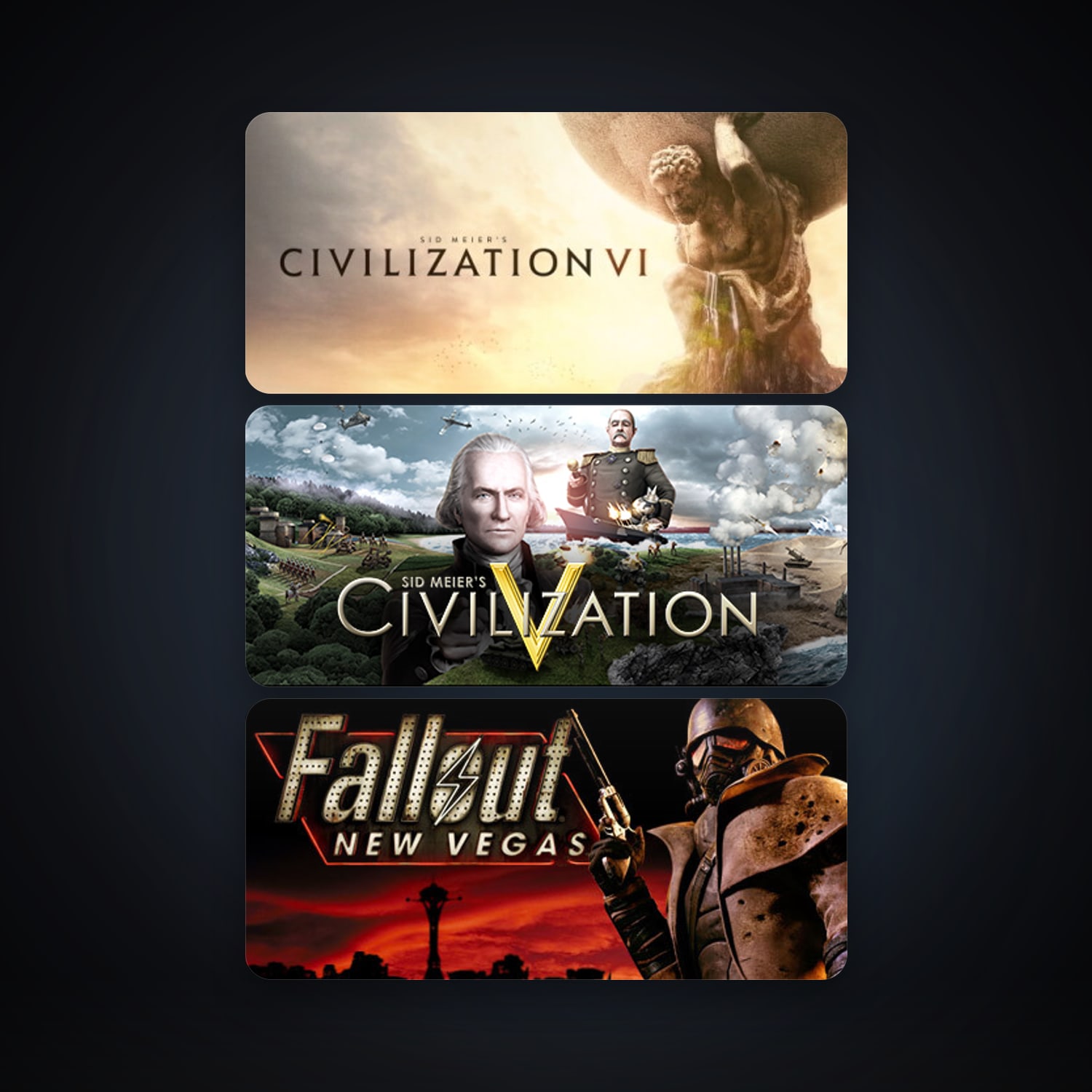 Sid Meier's Civilization V + Fallout: New Vegas, 3 games, clean — HabibiAccounts